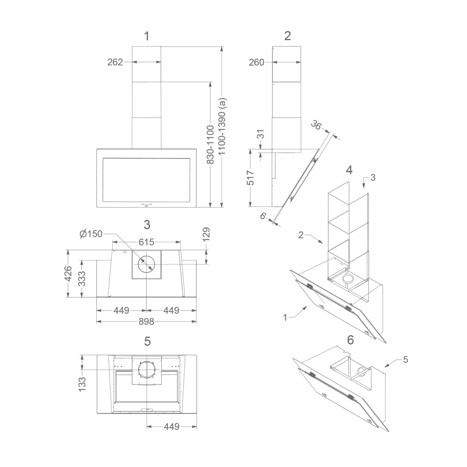 Novy Vision 90 cm noir (sans moteur) hotte murale 