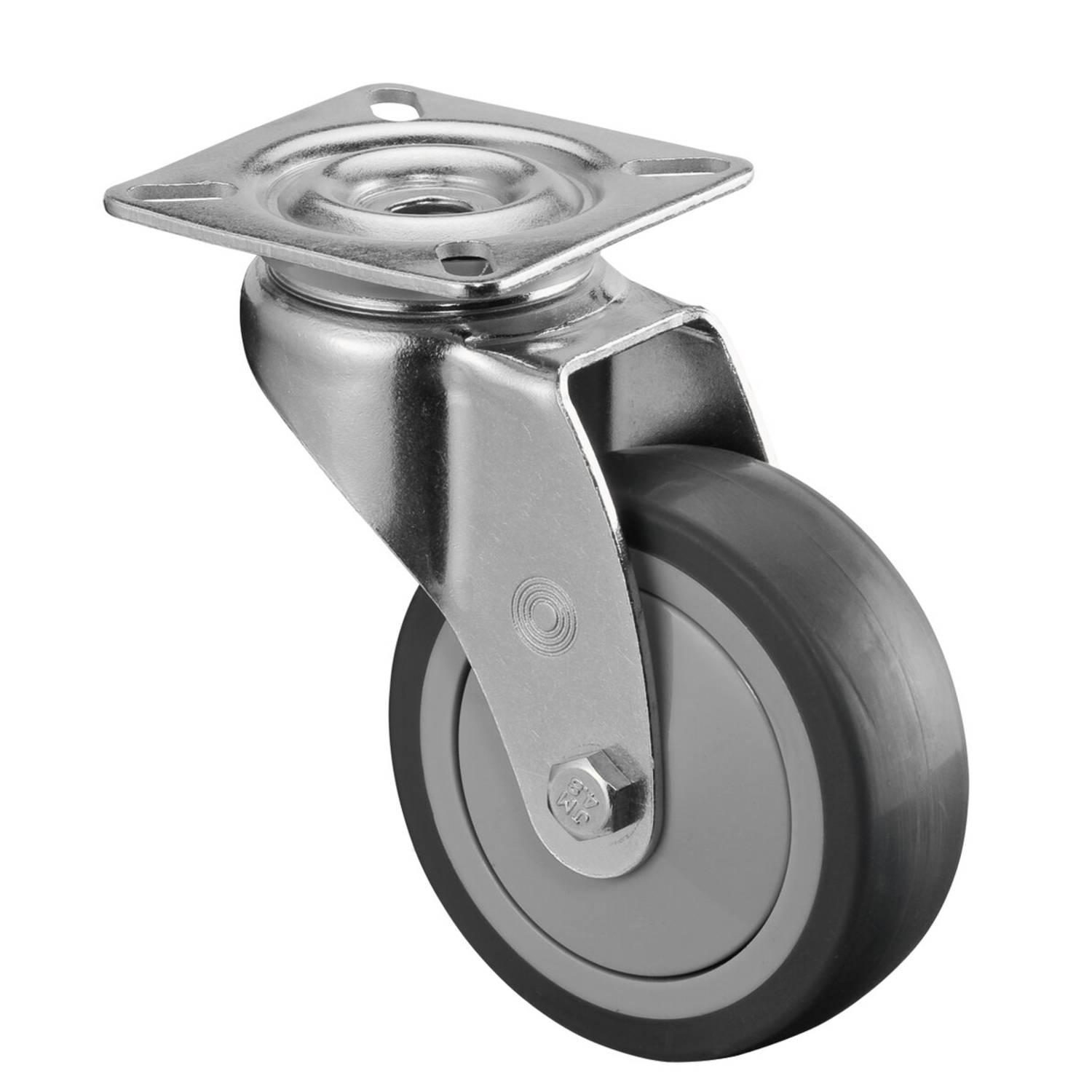 Zwenkwiel d.75 h103 50kg grijs gummi