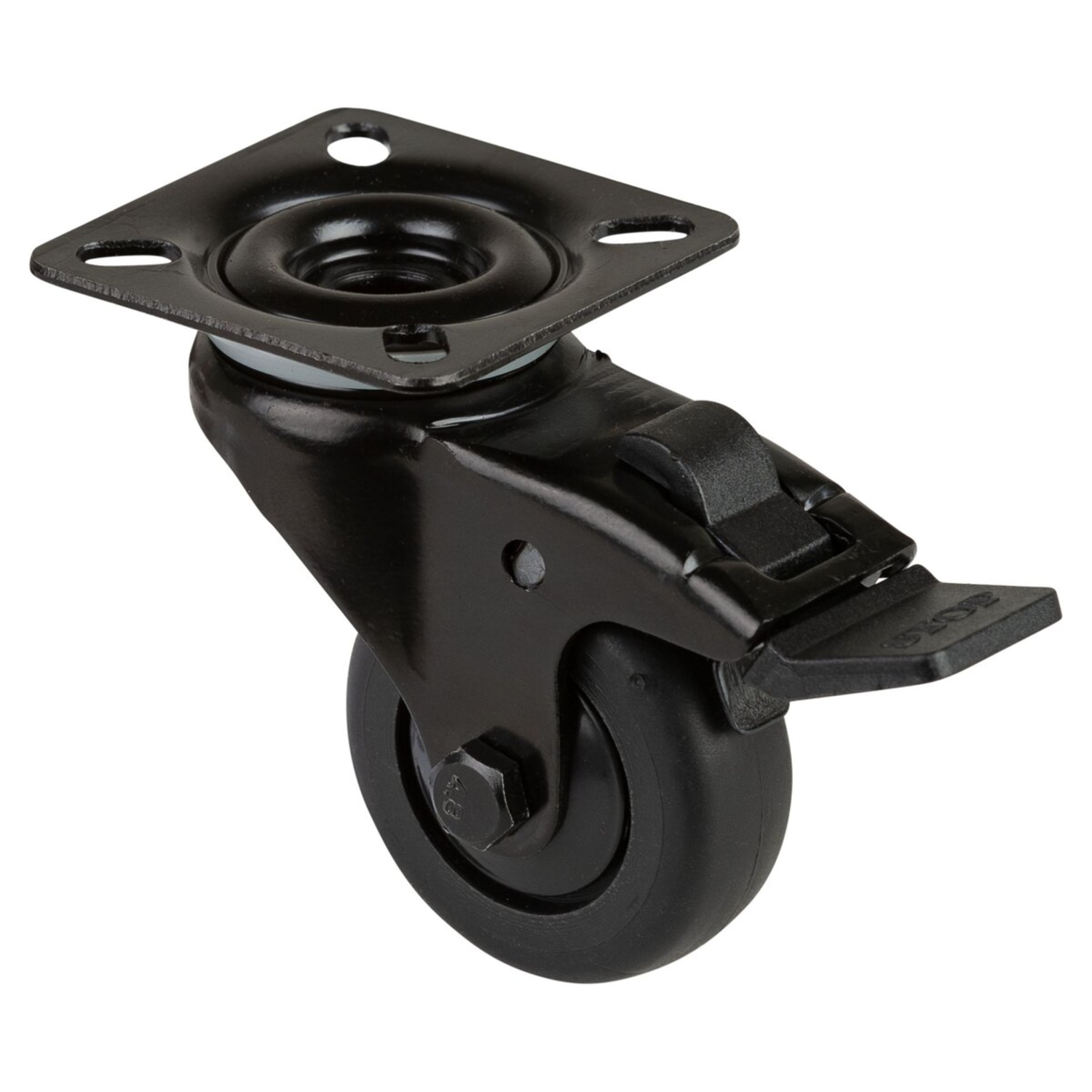 Zwenkwiel met rem d 50mm h73mm rubber zwart 50kg
