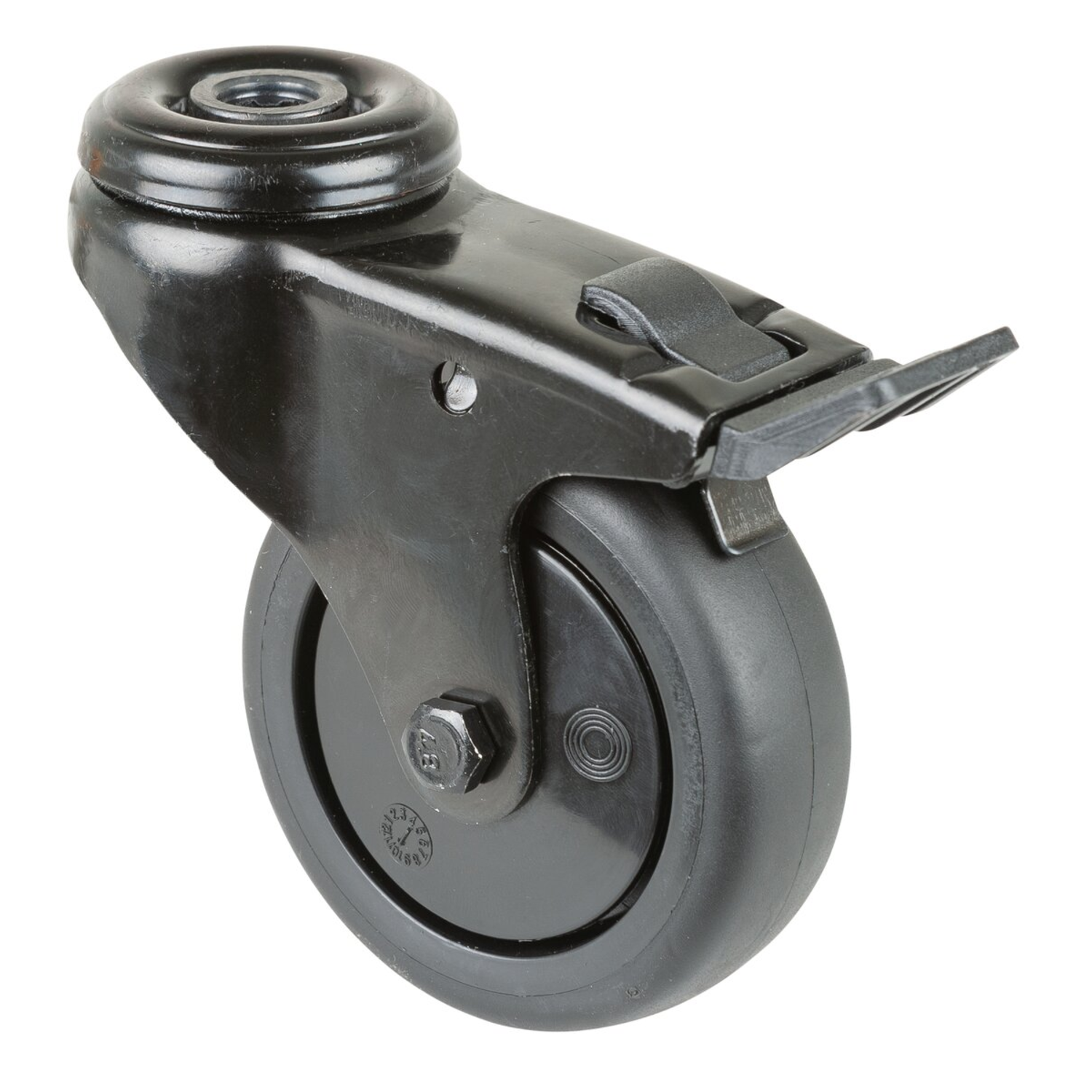 Zwenkwiel met rem d 75mm h 103mm rubber zwart 60kg