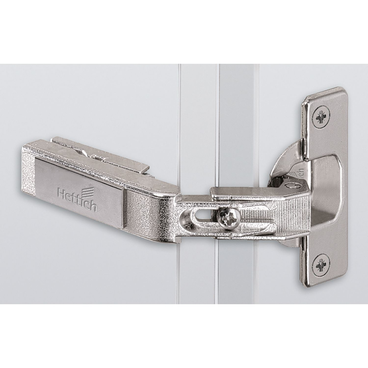 Intermat scharnier voor hoekkastvouwdeuren veerloos (Intermat 9930), opliggend, Openingshoek 50° / 65°, TH-boorbeeld 52 x 5,5 mm, voor schroefbevestiging (-)