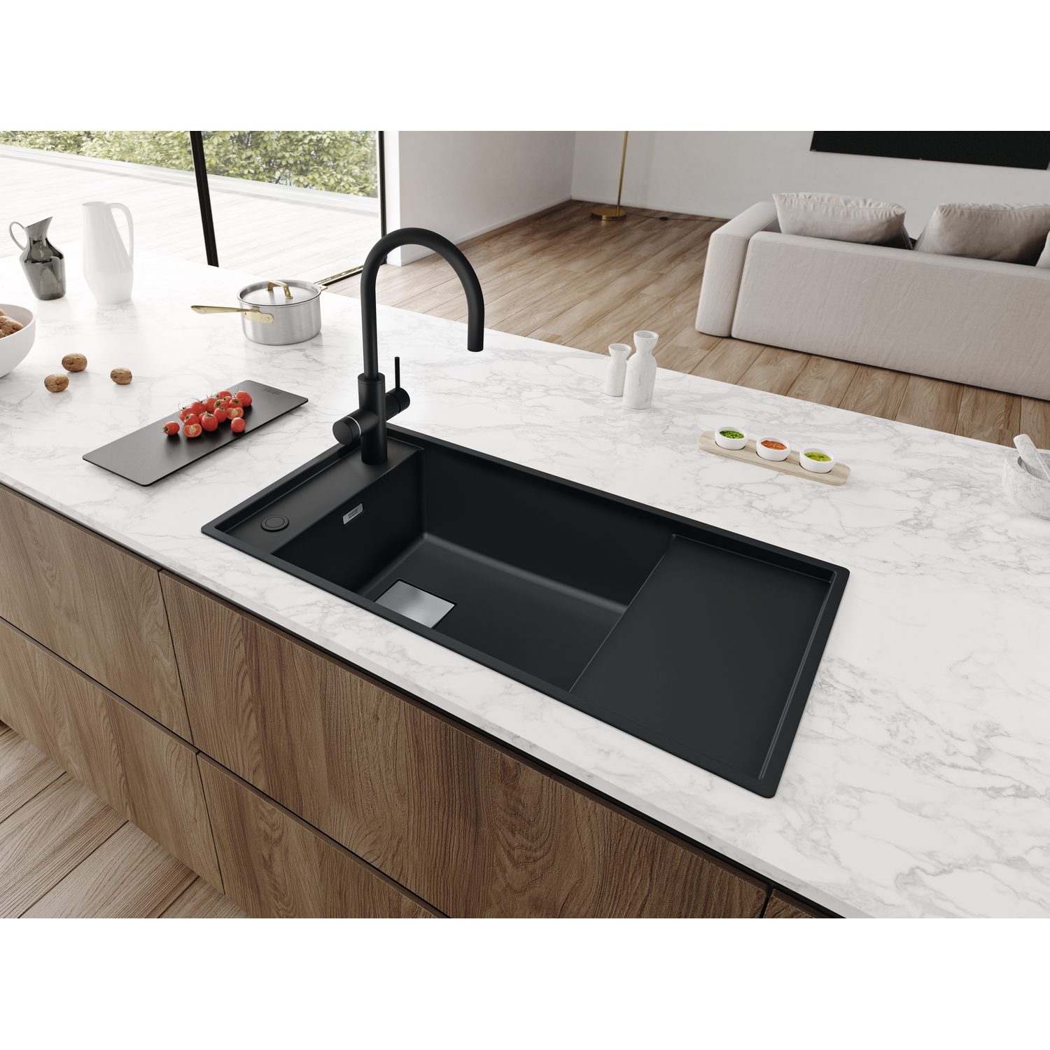 Mythos Water Hub 6 en 1 - Mitigeur à bec orientable / Levier sur le côté / Noir mat