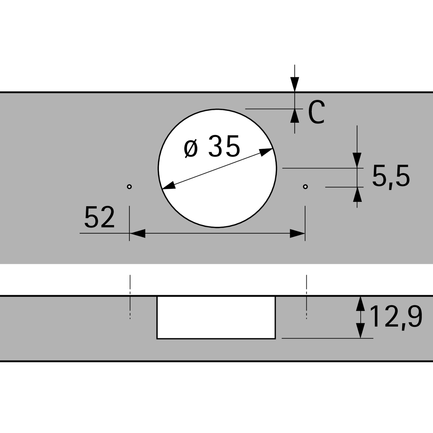 Sensys 110°-scharnier met geïntegreerde demping (Sensys 8645i), vernikkeld, half opliggend, openingshoek 110°, TH-boorbeeld 52 x 5,5 mm, voor schroefbevestiging (-)