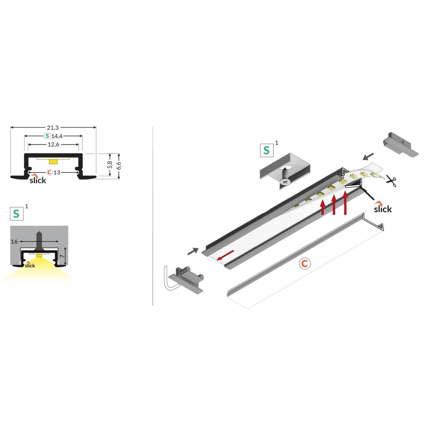 Profilé led Begtin12 JC/S 2000 noir anodisé 