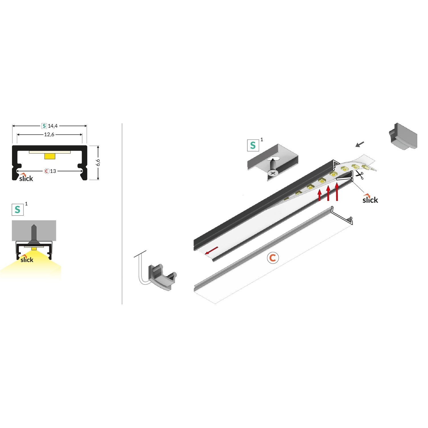 Profilé led Begton12 JC/S 3000 anodisé 