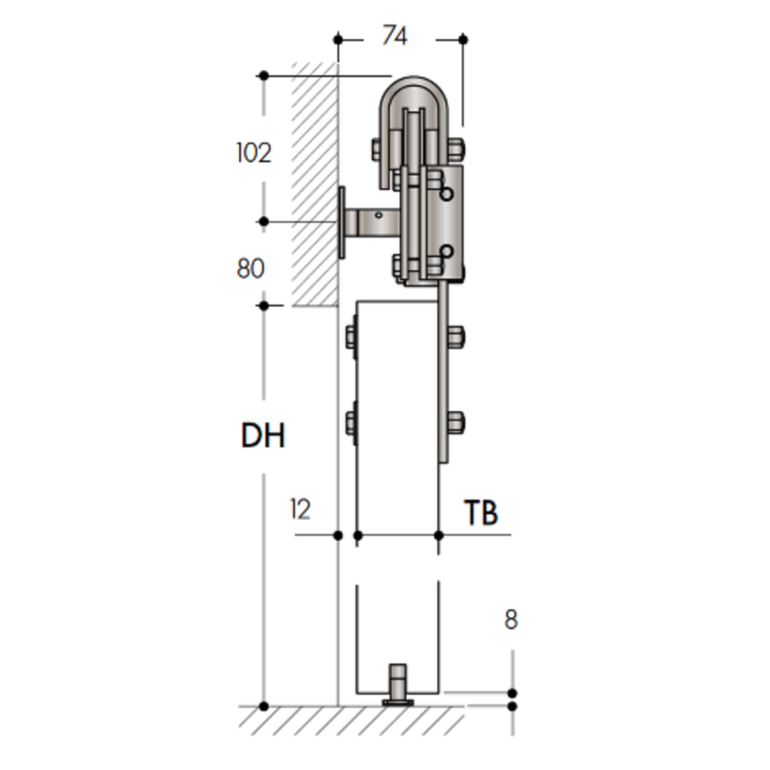 Casa set coulissant acier noir 100kg l.2300mm pour largeur de porte 1010-1200mm