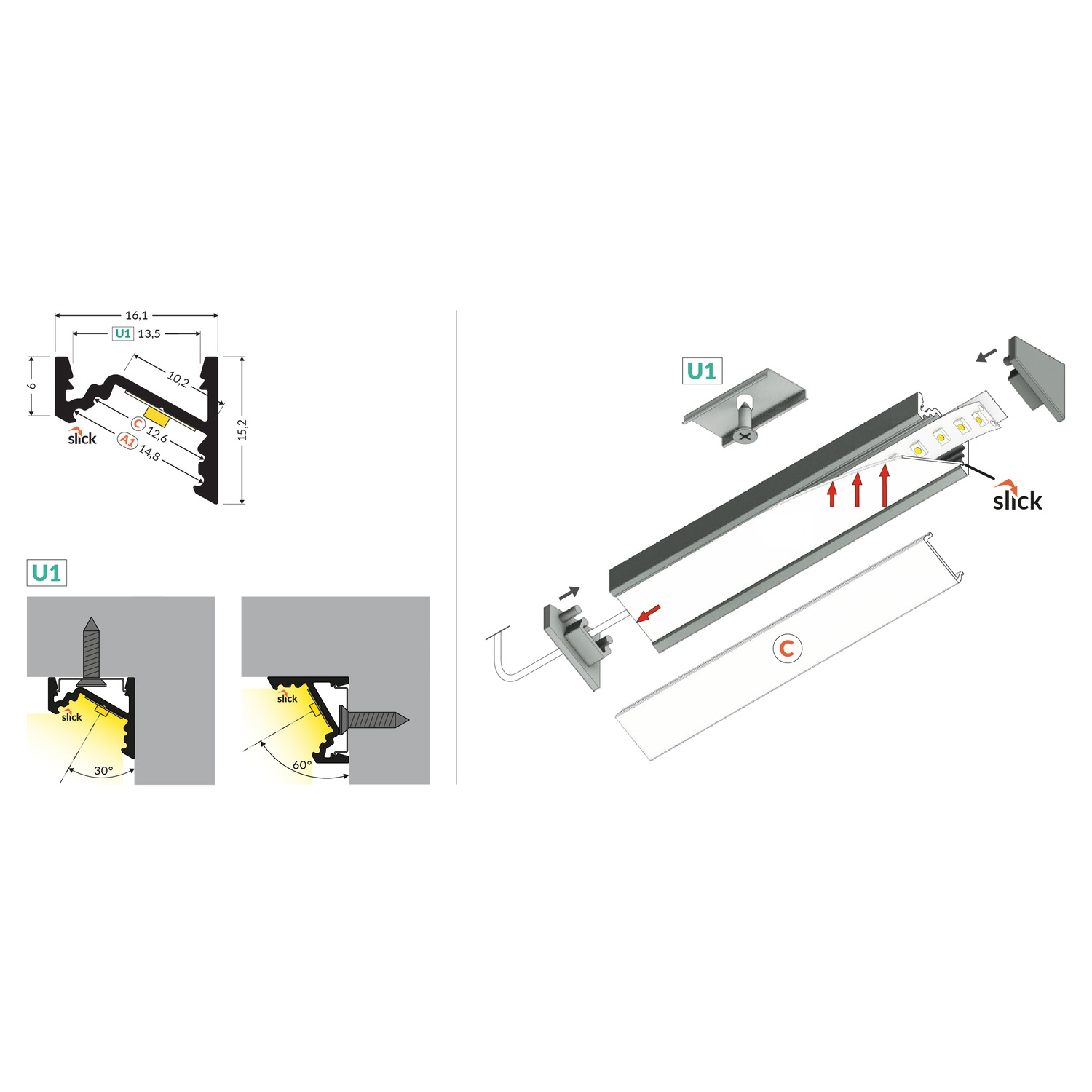 Led profiel corner10 c/u1 2000 geanodiseerd