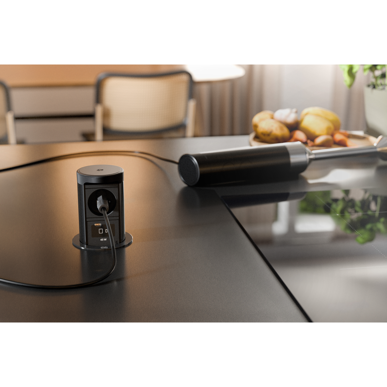 Elevator noir mat d-l-nl 1 prise +chargeur usb  C+Qi