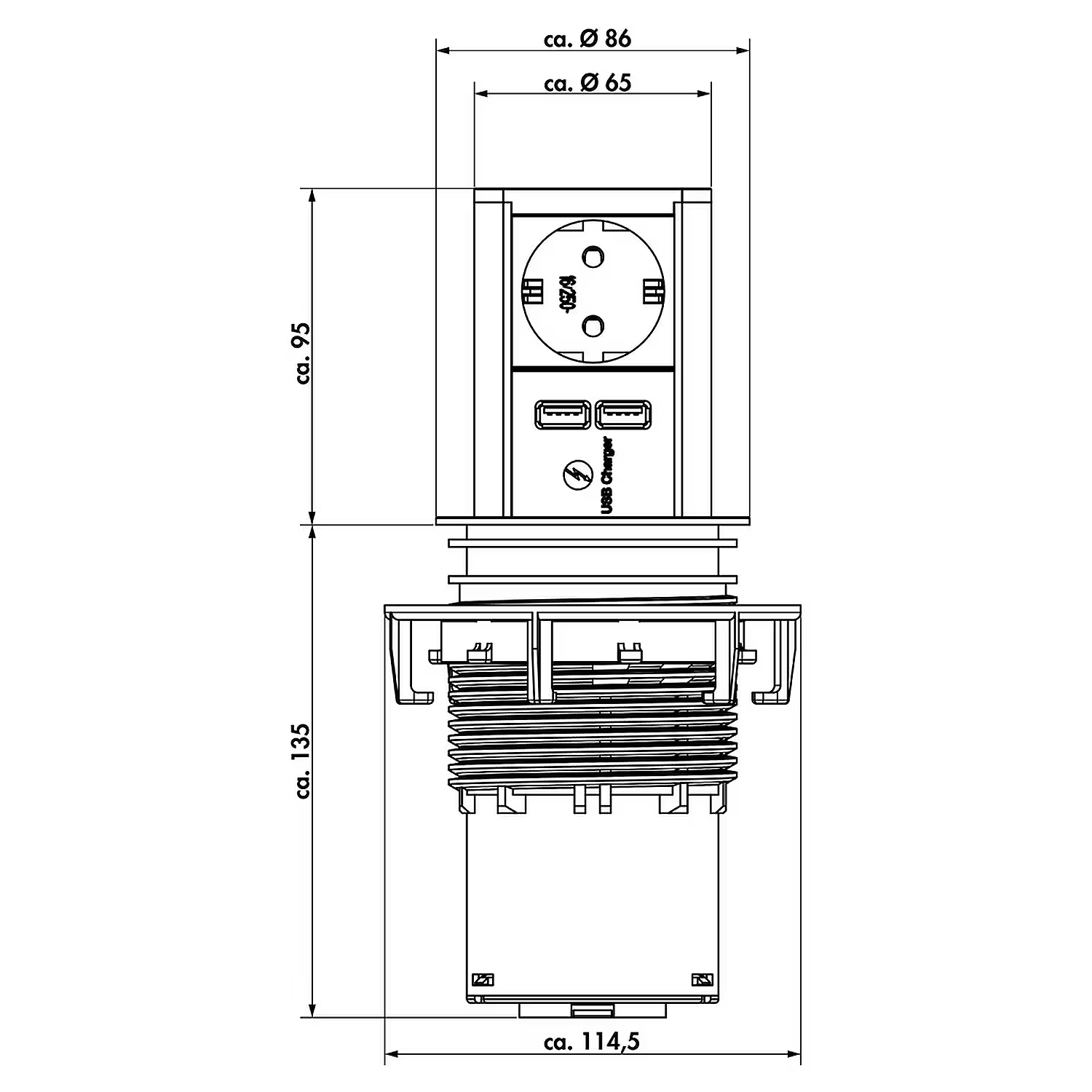 Elevator 2 rvs-look b-f 1 st+usb charger C/C