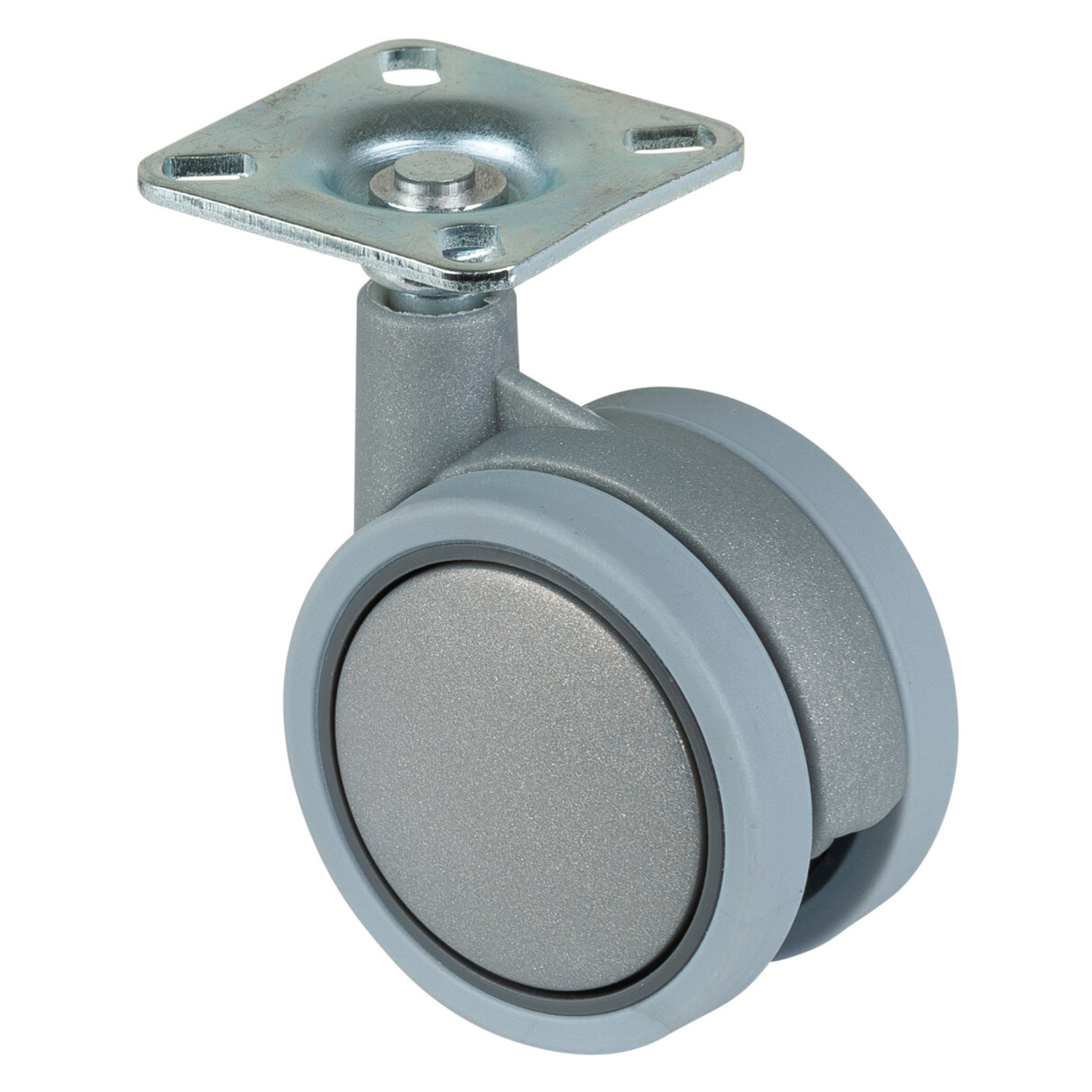 Roulette double d.60mm gris argente 30kg  avec plaque