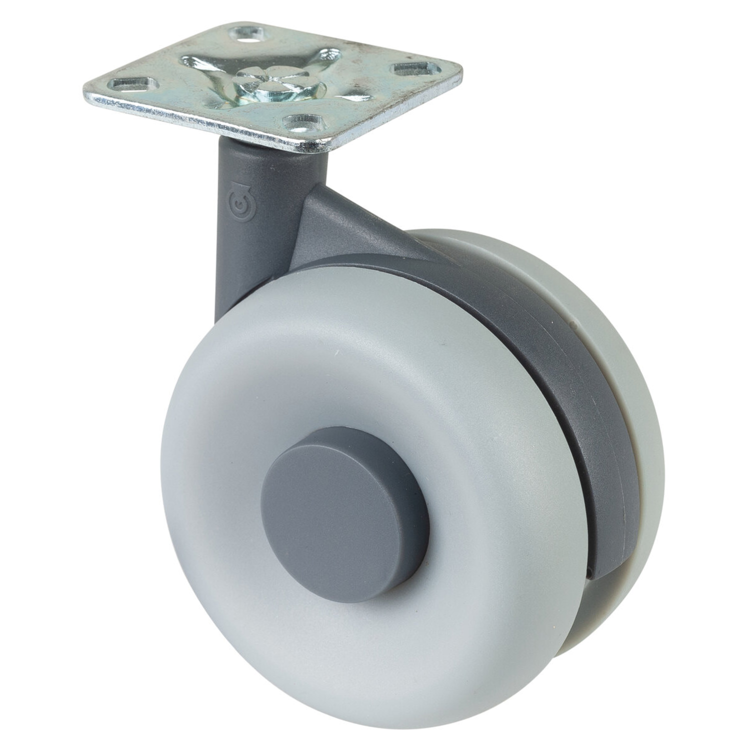 Roulette double d.75mm gris argente  avec plaque