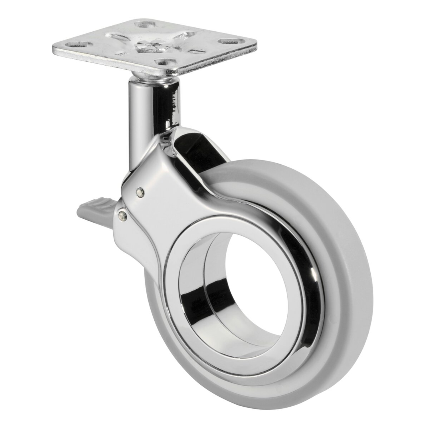 Roul.pivot.+frein d75 h108 50kg chr.-gris/blanc  roulette design simple