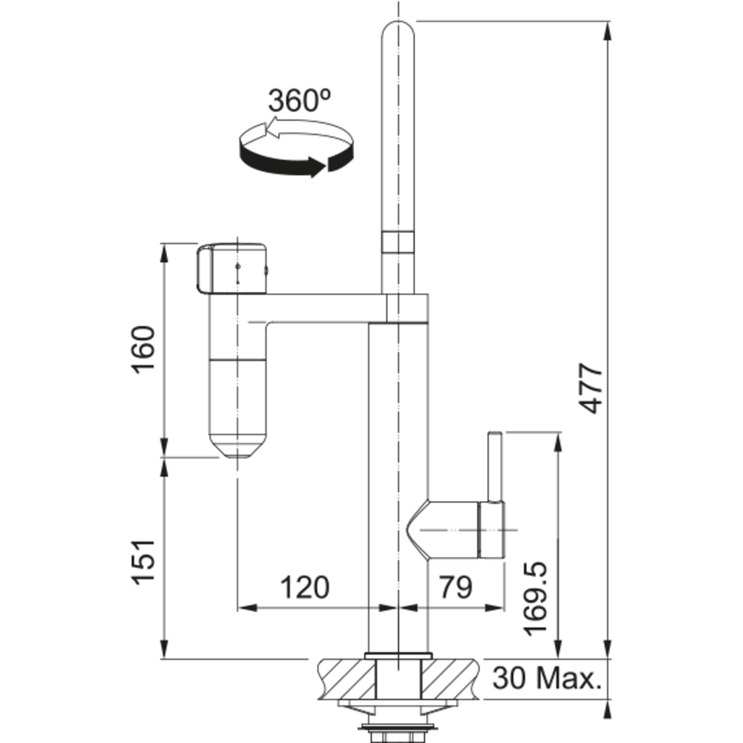 Vital - Système de filtration à bec orientable / Levier sur le côté / Inox Look & Noir mat