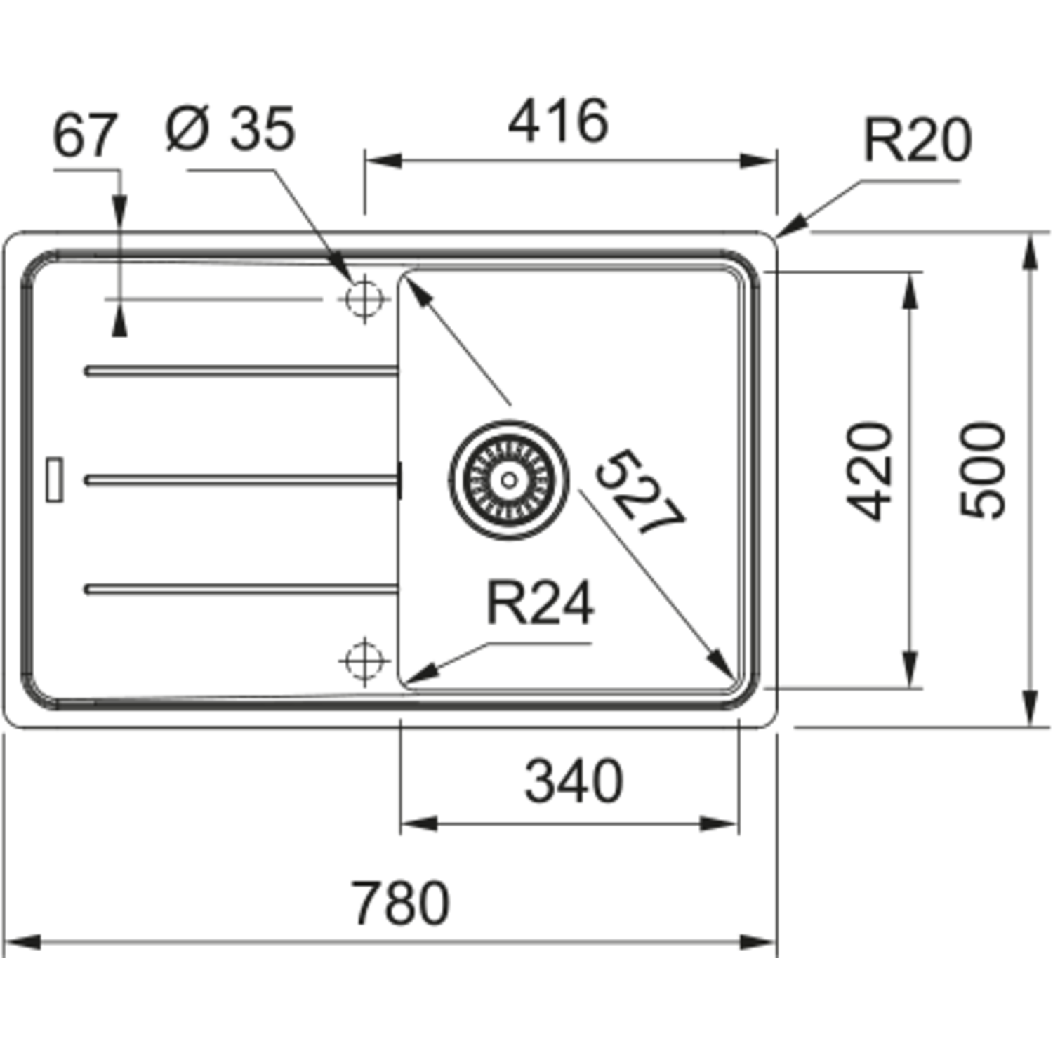 Basis - Evier à encastrer / 780 x 500 mm / 1 bassin / Café crème / Réversible