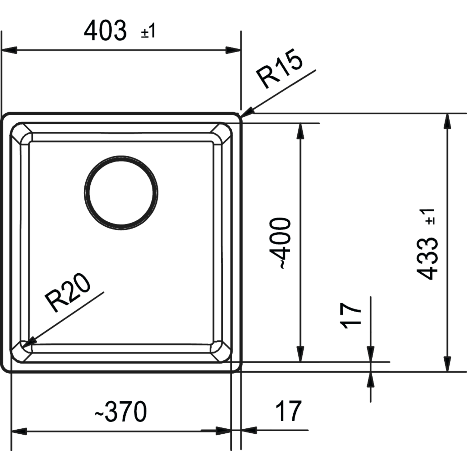 Maris - Vlakbouwspoeltafel / 403 x 433 mm / 1 bak / Zwart Mat