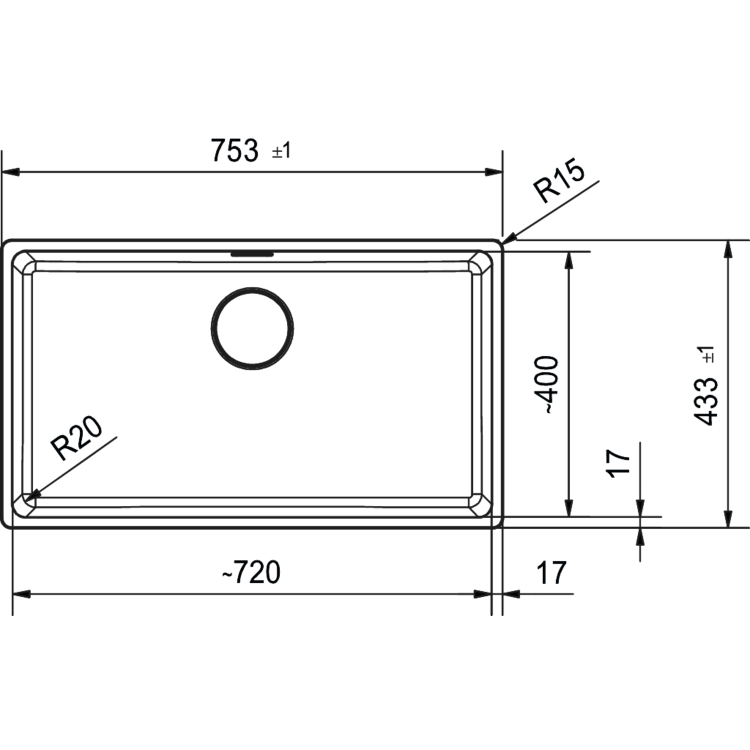 Maris - Onderbouwspoeltafel / 753 x 433 mm / 1 bak / Zwart Mat