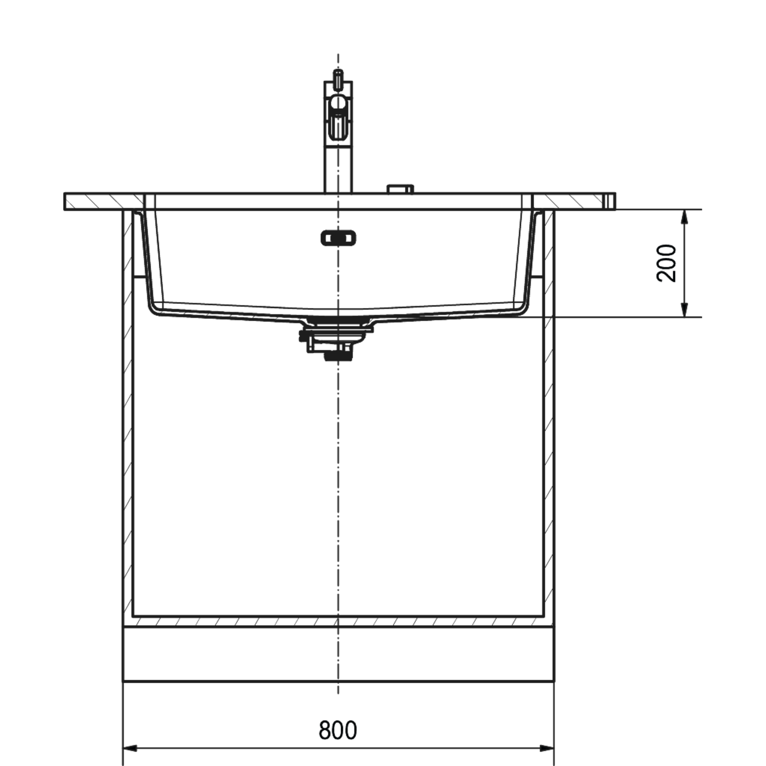 Maris - Onderbouwspoeltafel / 753 x 433 mm / 1 bak / Zwart Mat