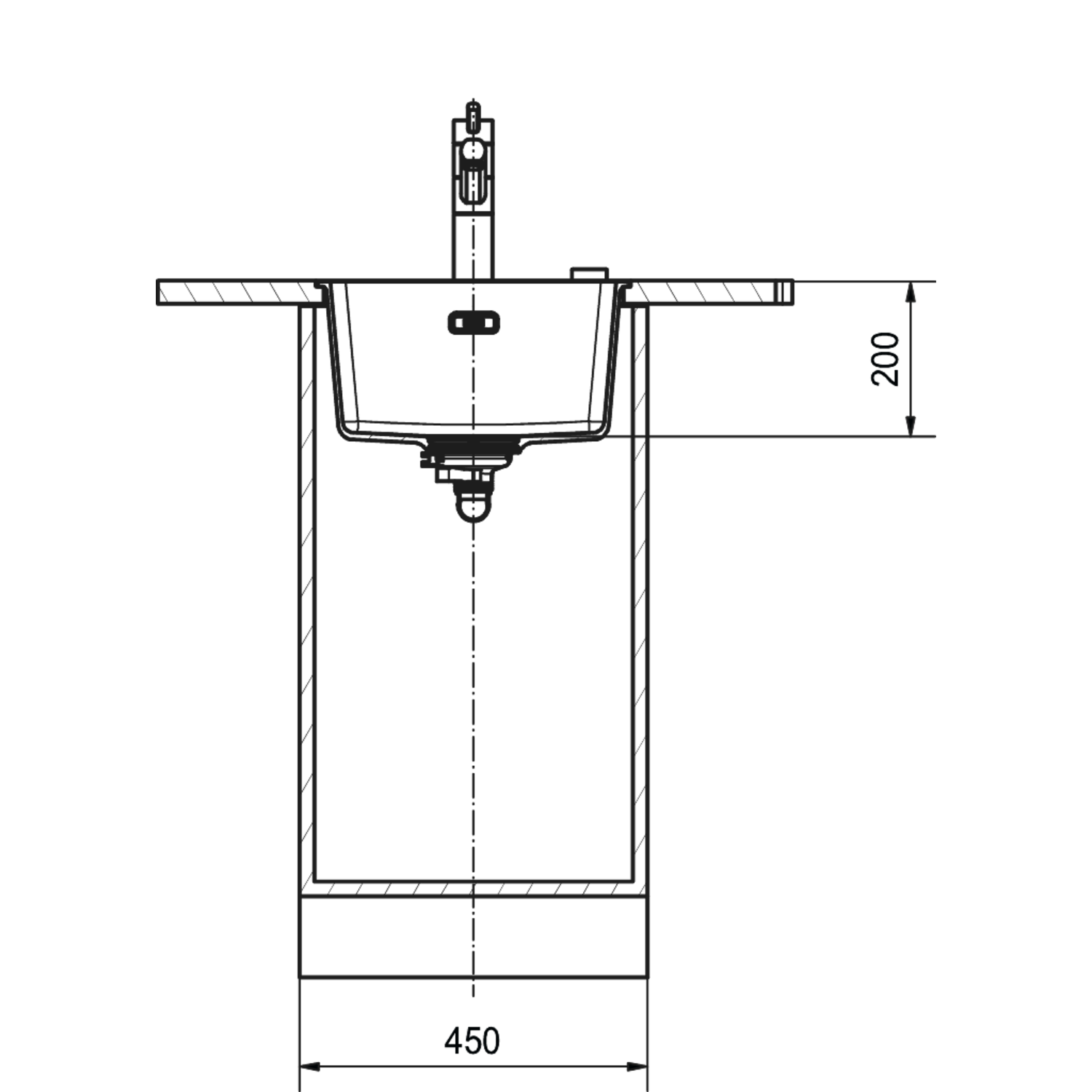 Maris - Vlakbouwspoeltafel / 403 x 433 mm / 1 bak / Zwart Mat