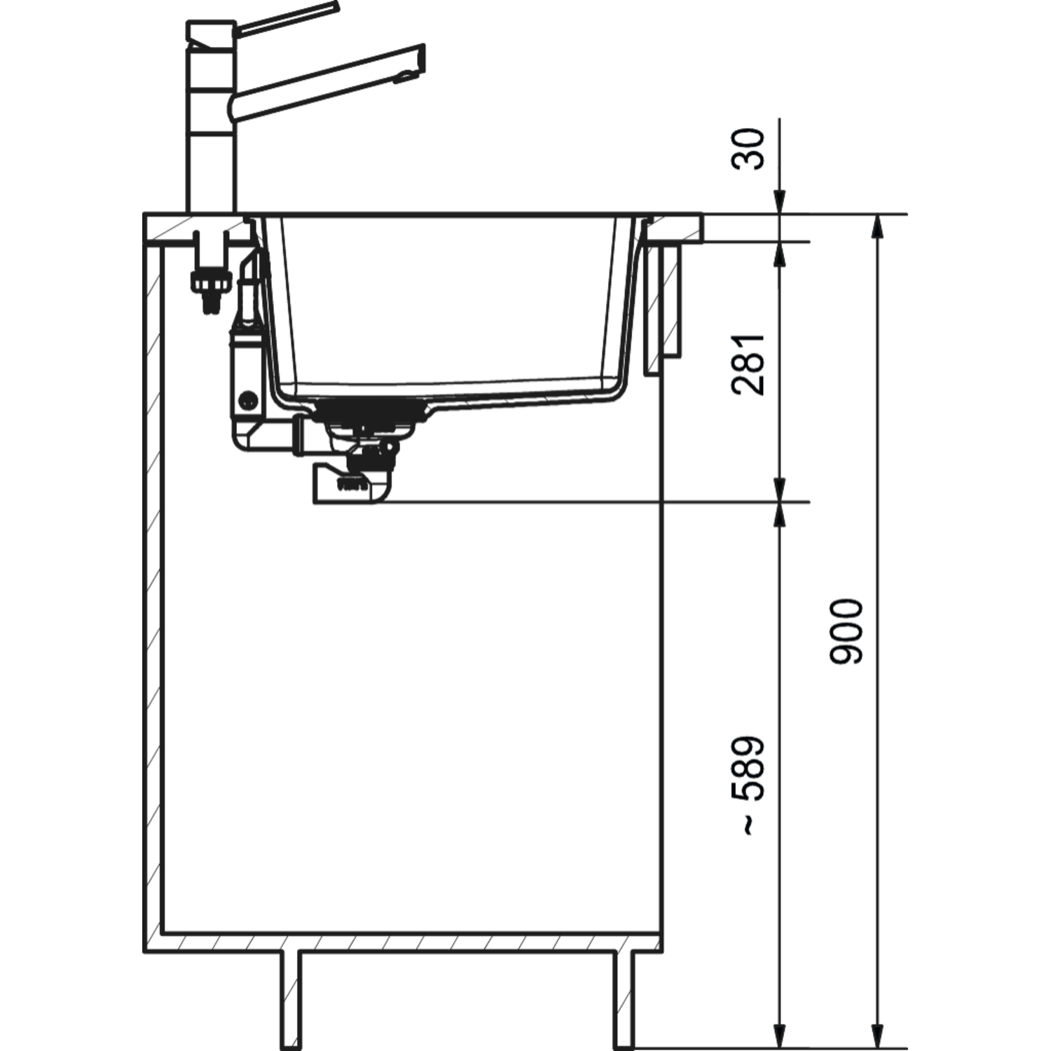 Maris - Vlakbouwspoeltafel / 553 x 433 mm / 2 bakken / Grote bak rechts / Zwart Mat