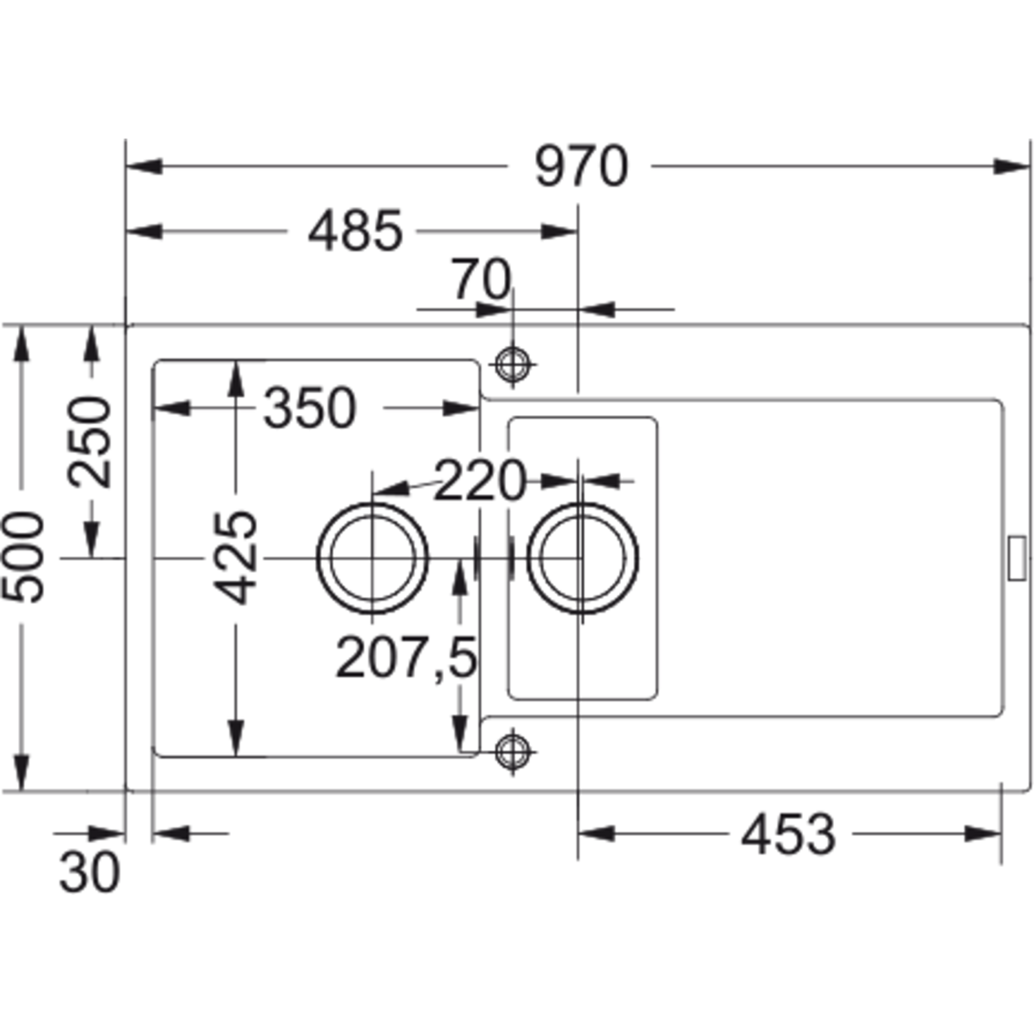 Maris - Inbouwspoeltafel / 970 x 500 mm / 1+1/2 bak / Zwart mat / Omkeerbaar