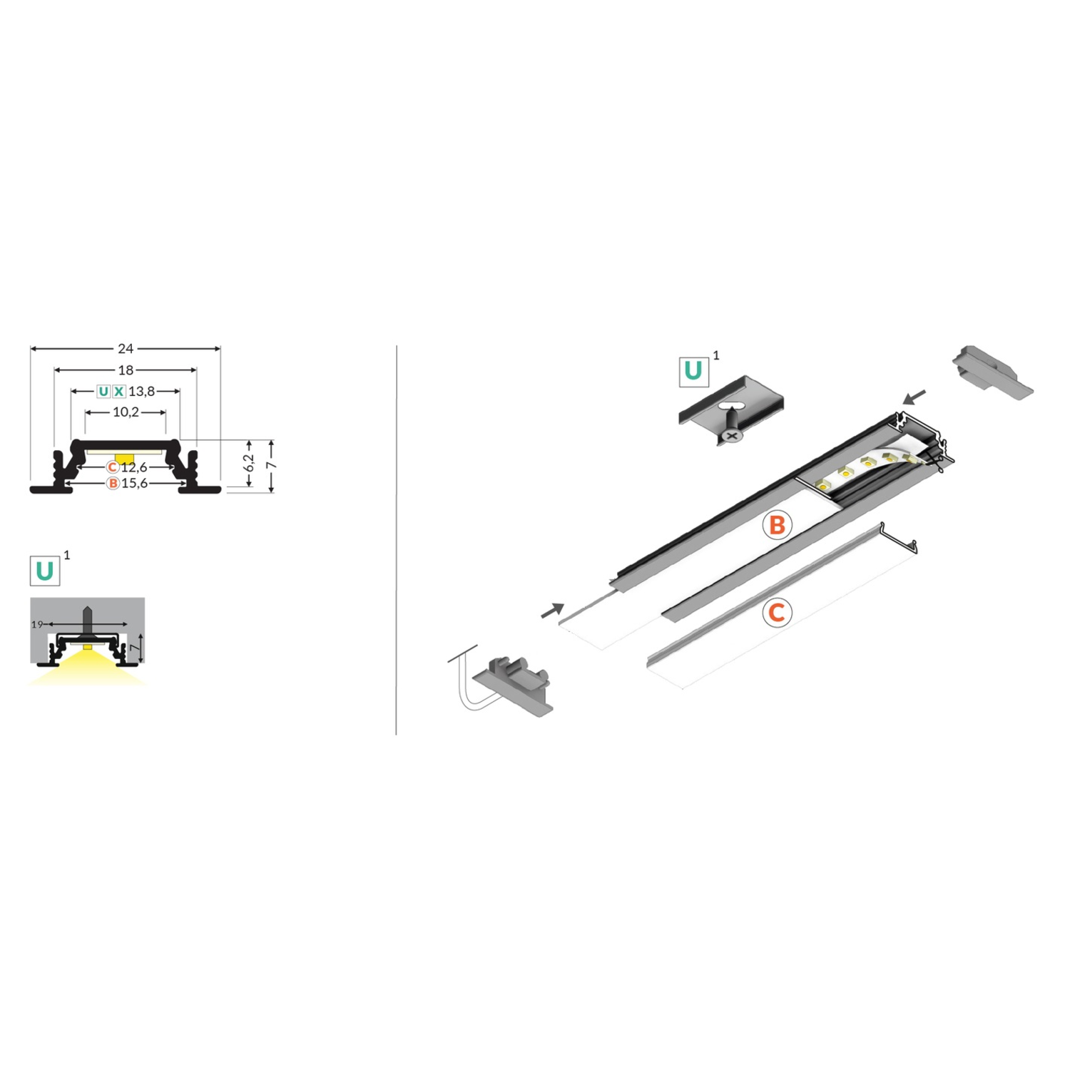 Led profiel groove10 c/u 2000 zwart geanodiseerd