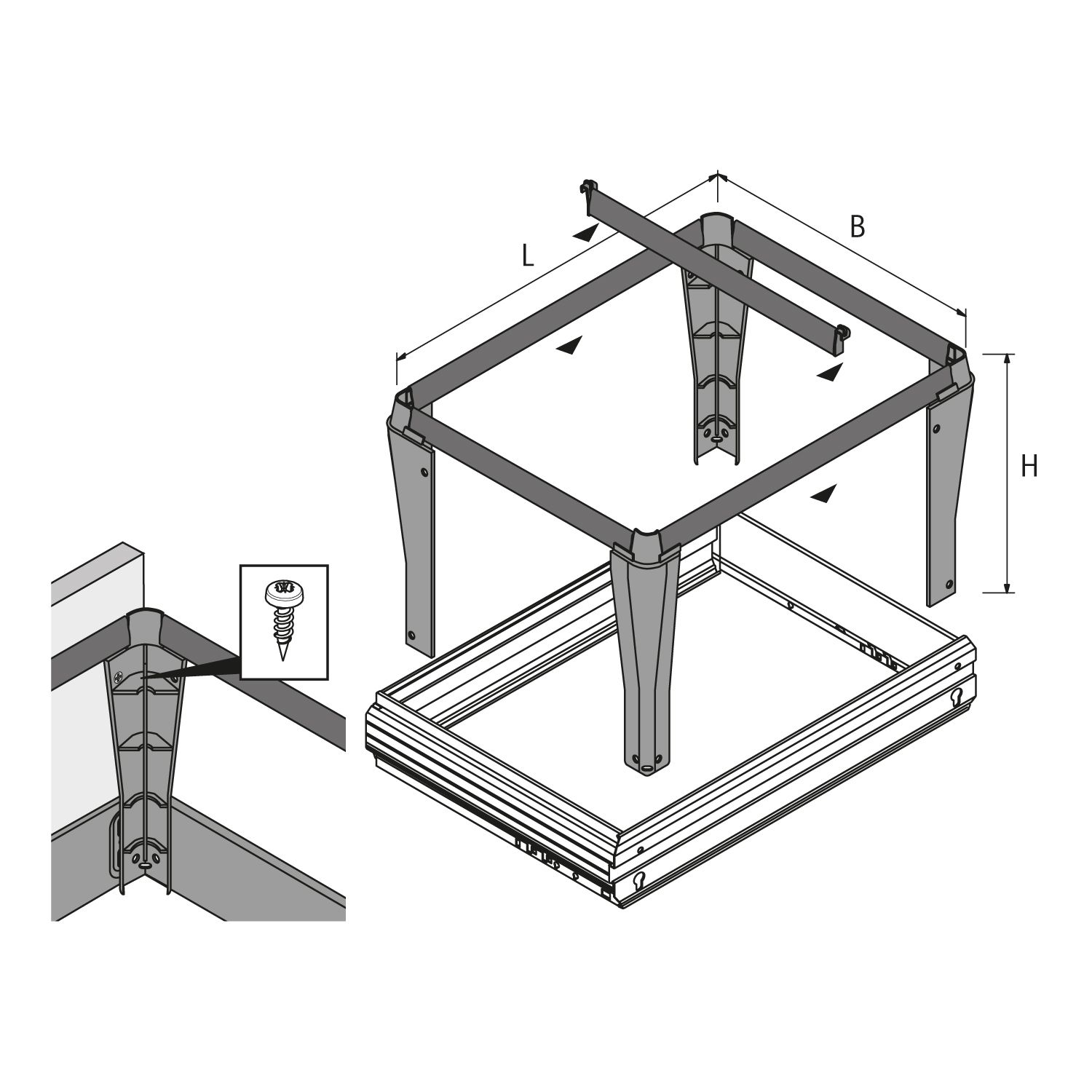 Cadre à dossiers suspendus enfichable pour caisson de bureau, noir, 710x244x350 mm