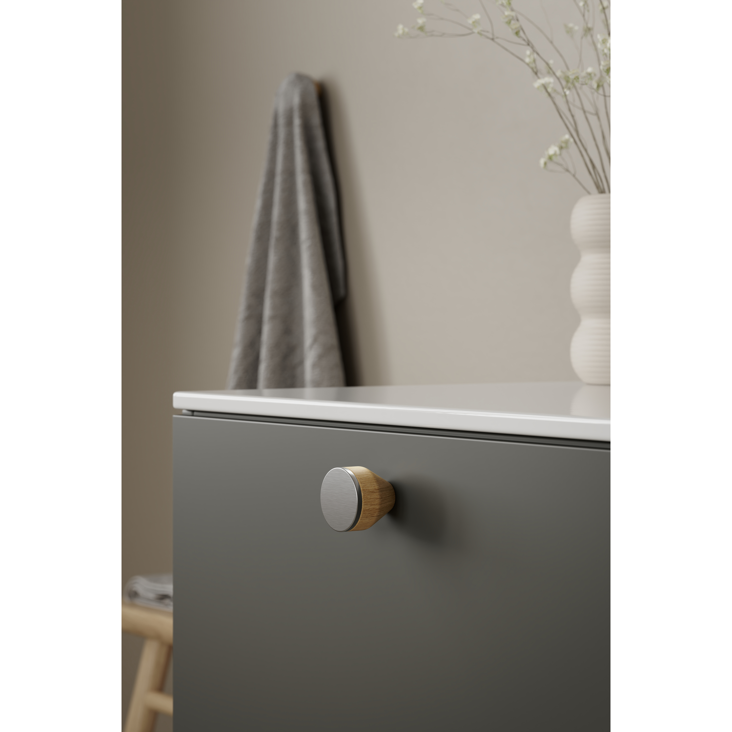 Knop MELURA ø30 h28 eik + gepolijst rvs