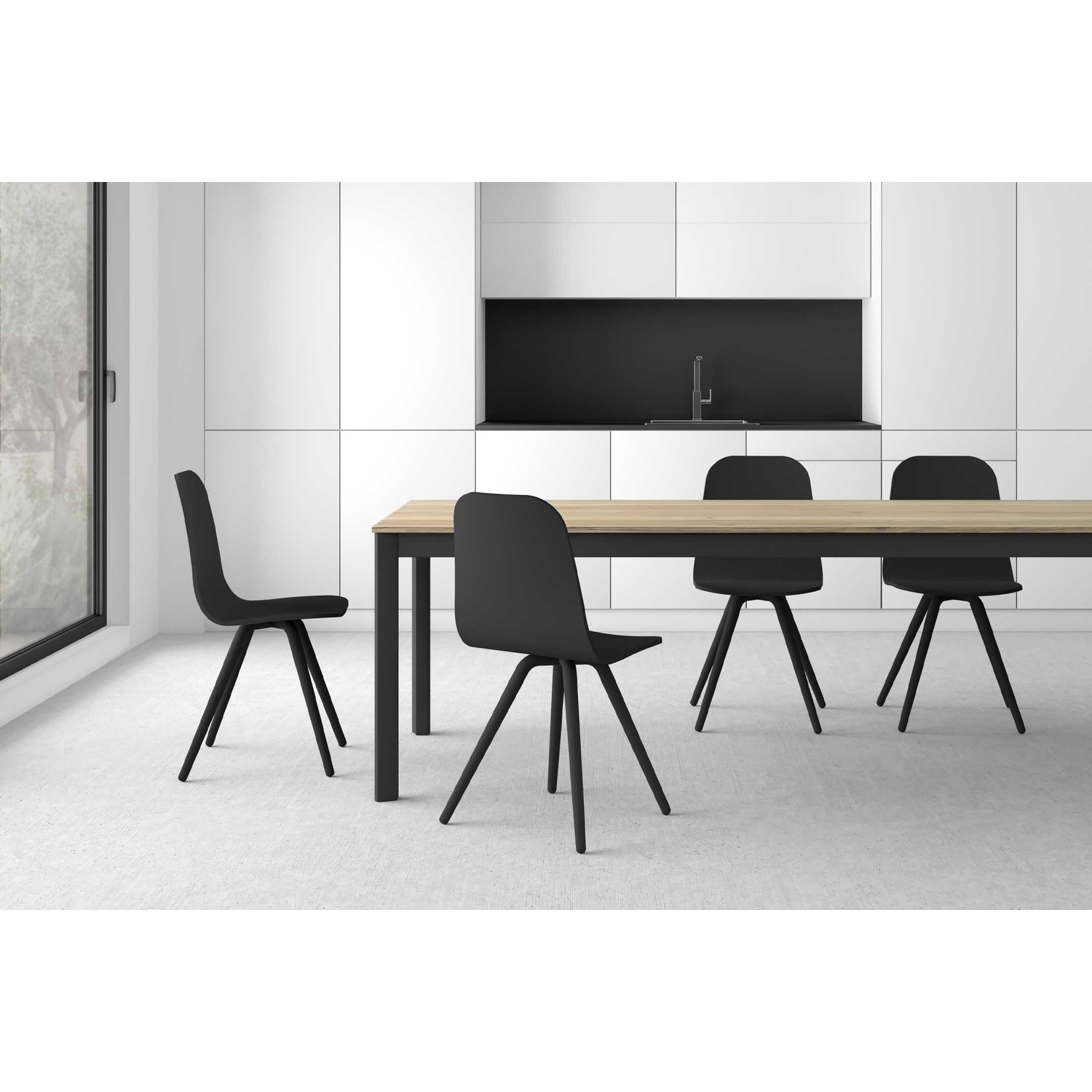 Nuba stoel hout licht gebeitsstaal epoxy wit/vinyl