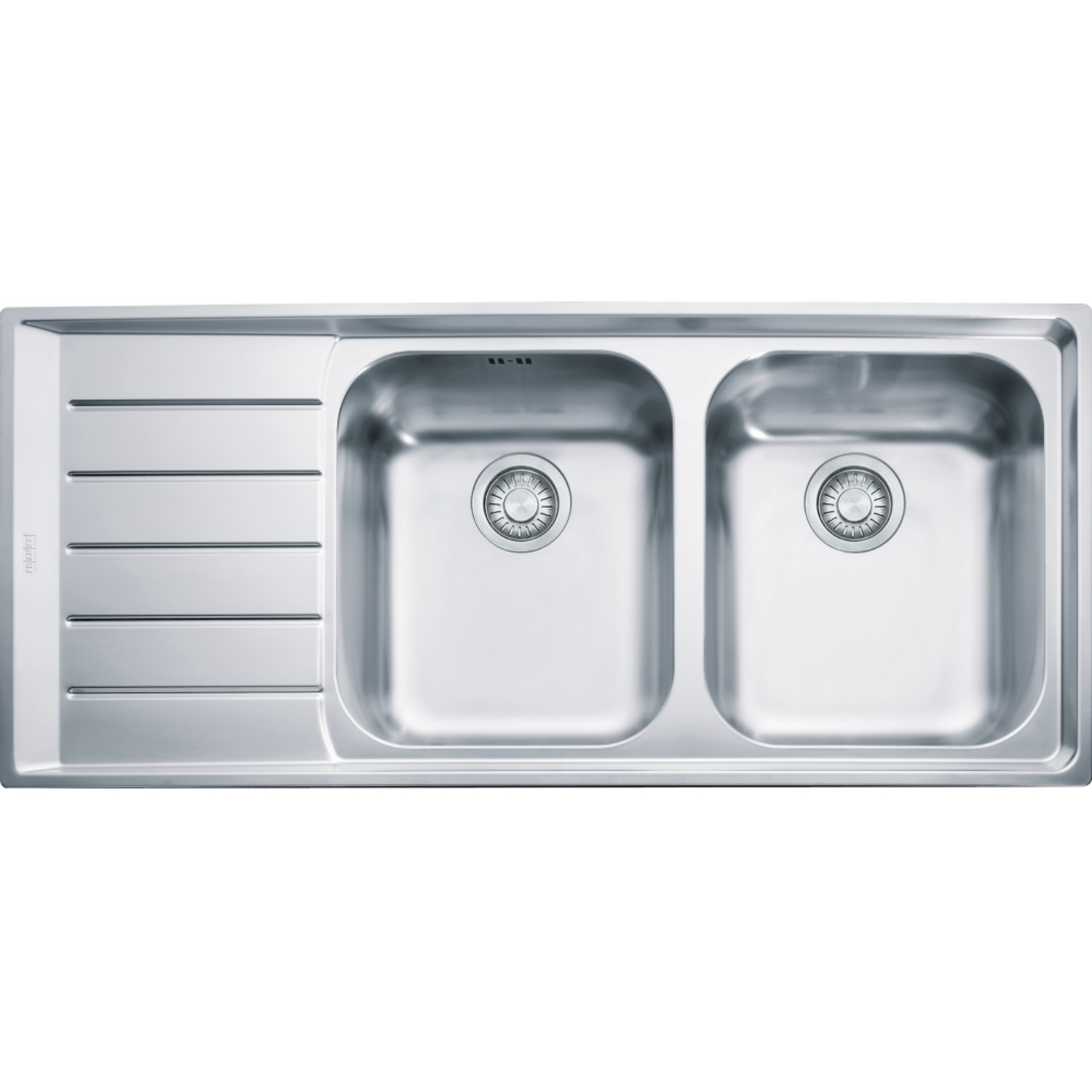 Neptune - Inbouwspoeltafel / 1160 x 510 mm / 2 bakken / Glad / Druipblad links