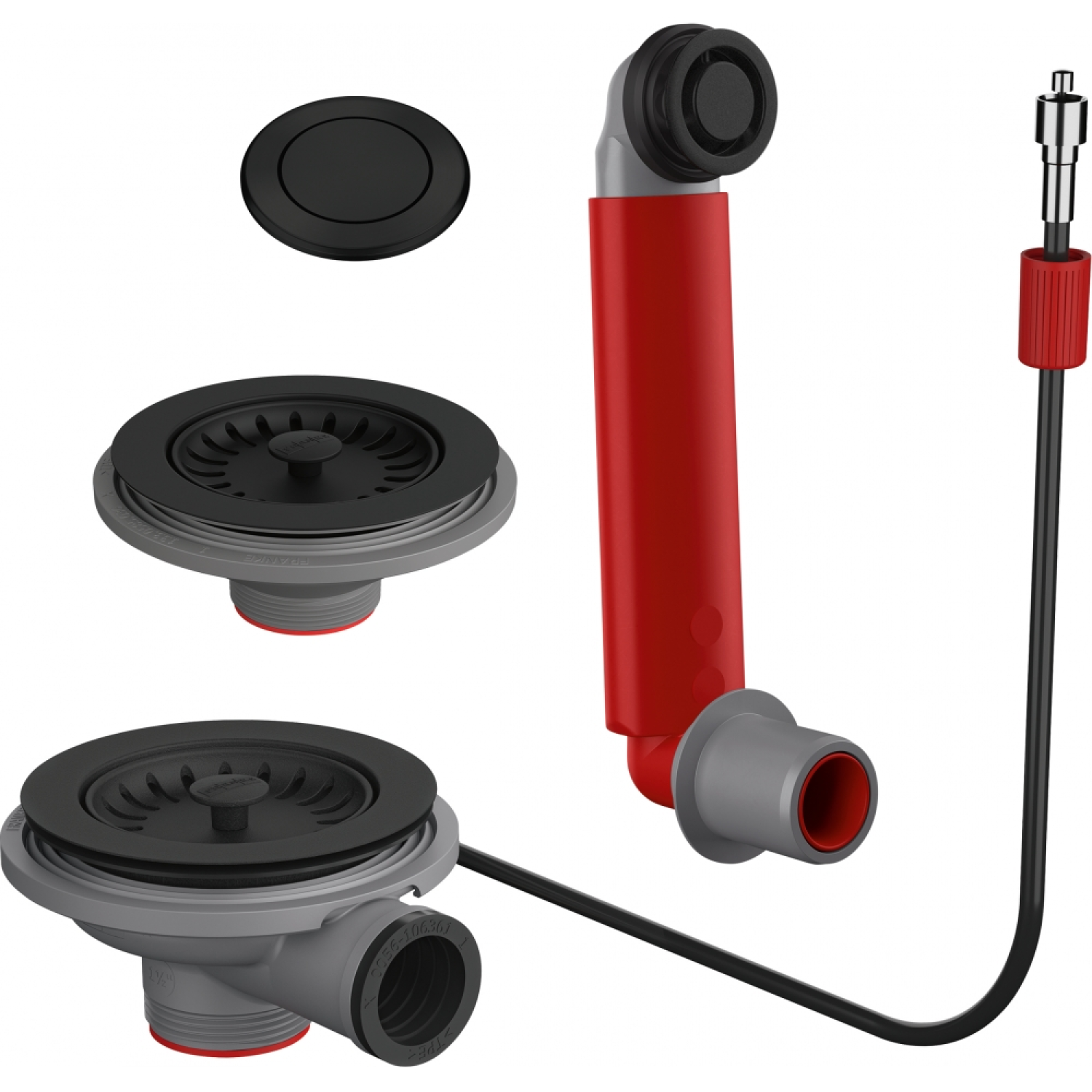 Colorline - Vidage automatique 1 cuve 1/2 ou 2 cuves / Trop plein rond & Bouton poussoir inclus / Noir mat