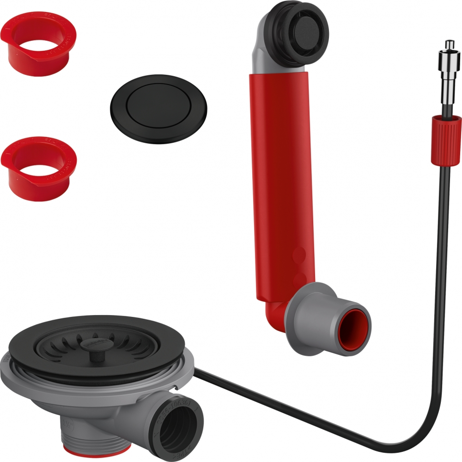 Colorline - Automatische ventielset voor 1 spoelbak / Ronde overloop & drukknop & 2 spacers inclusief / Zwart mat