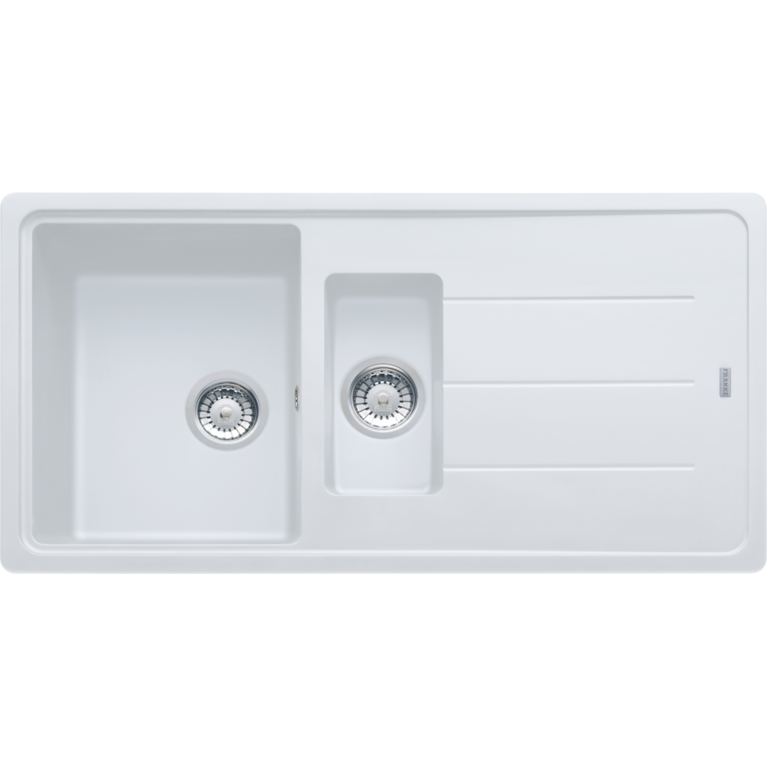 Basis - Evier à encastrer / 970 x 500 mm / 1 + 1/2 bassin / Blanc metallisé / Réversible