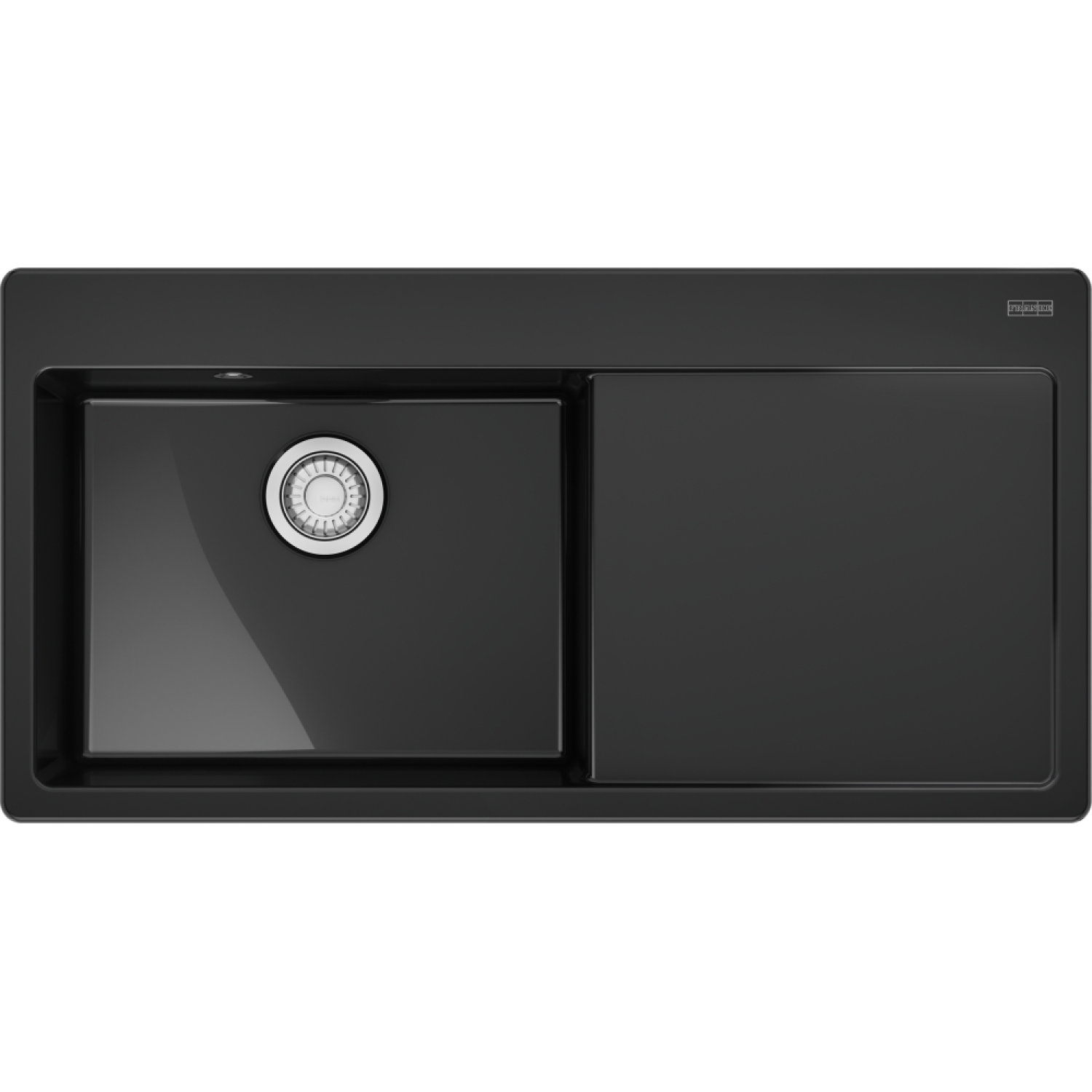 MYTHOS X - Evier à encastrer / 1 bassin XL / 1000 x 510 mm / Egouttoir à droite / Vidage automatique / Bouton poussoir / Onyx