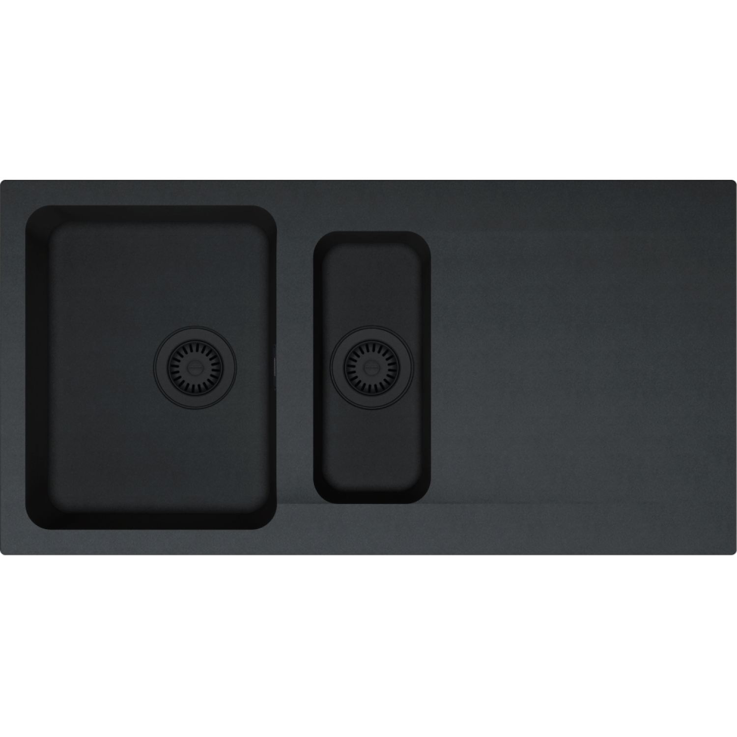 ORION - Evier à encastrer / 1 bassin + 1/2 bassin / 1000 x 510 mm / Vidage manuel / Carbone / Vidage Noir mat
