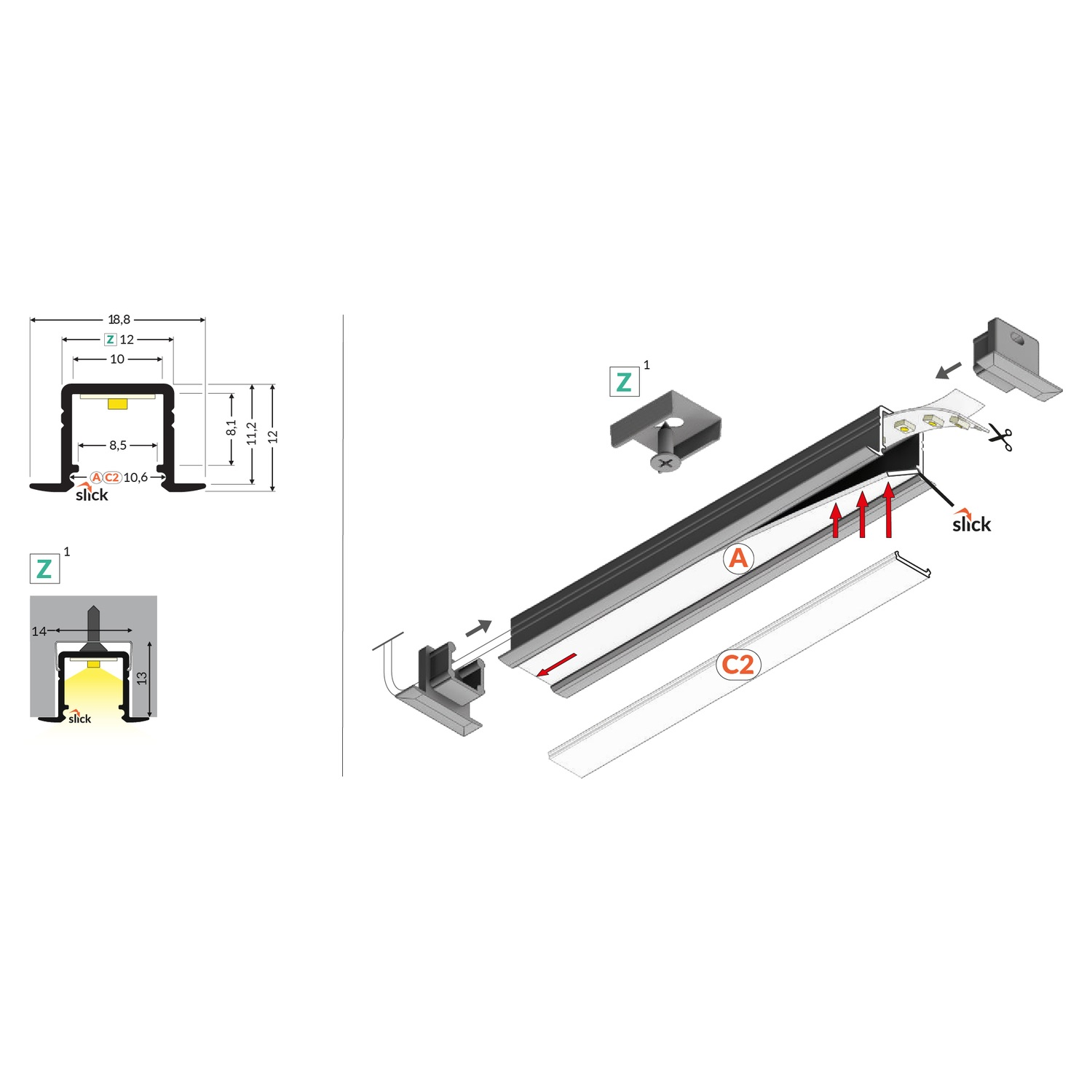 Led profiel Smart-In10 ac2 Z 3000 zwart geanodis.