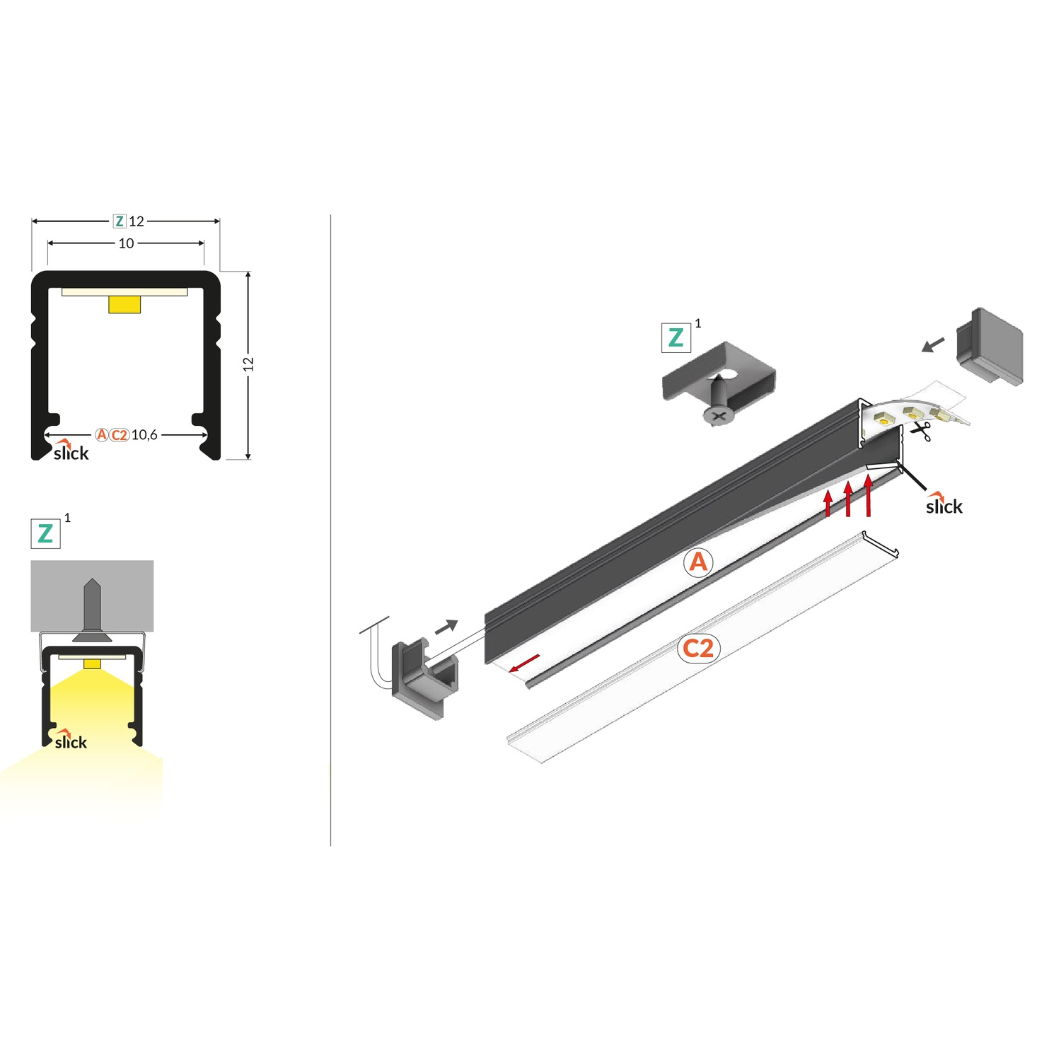 Led profiel Smart10 AC2 Z 2000 zwart geanodiseerd