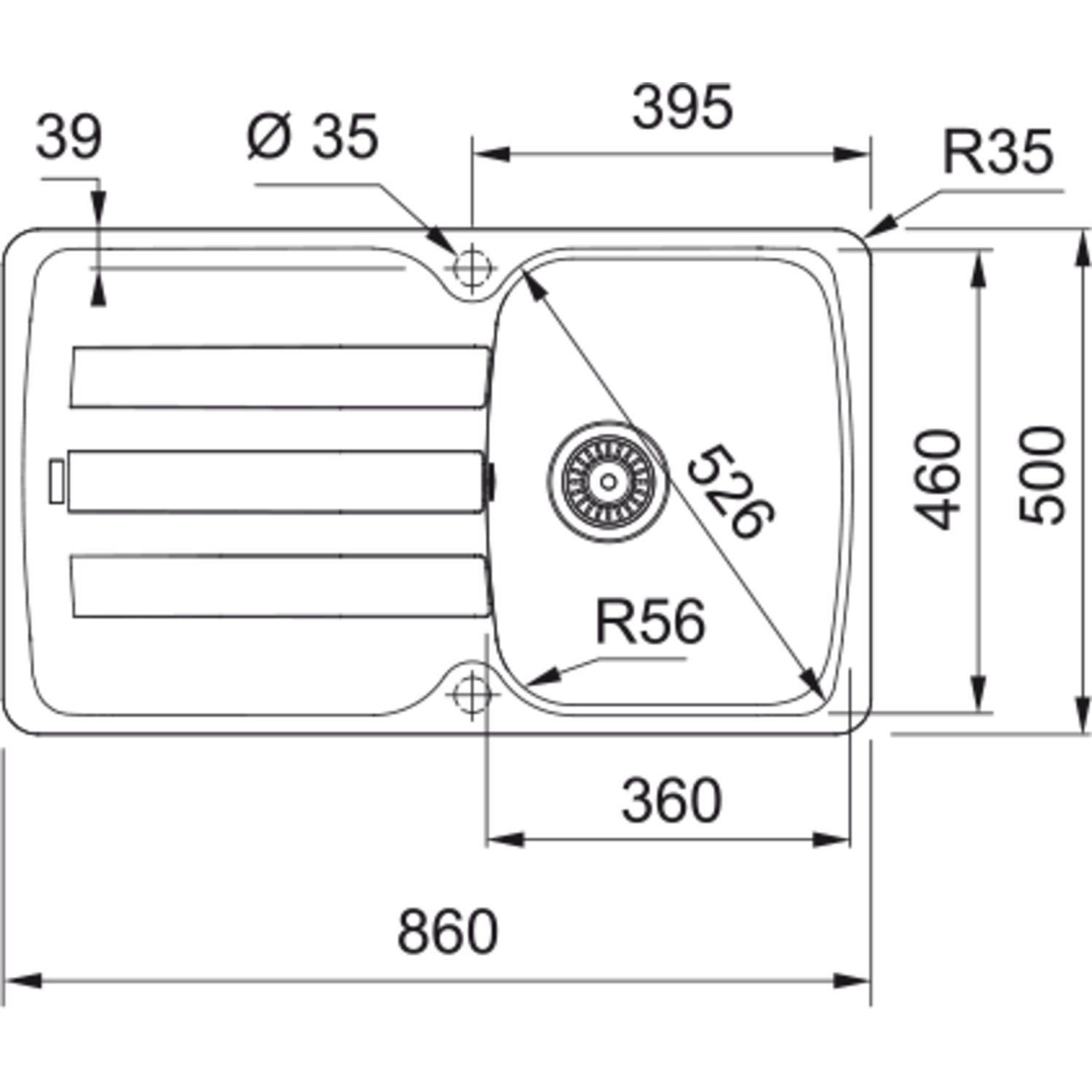 Antea - Evier à encastrer / 860 x 500 mm / 1 bassin / Noir Mat / Réversible