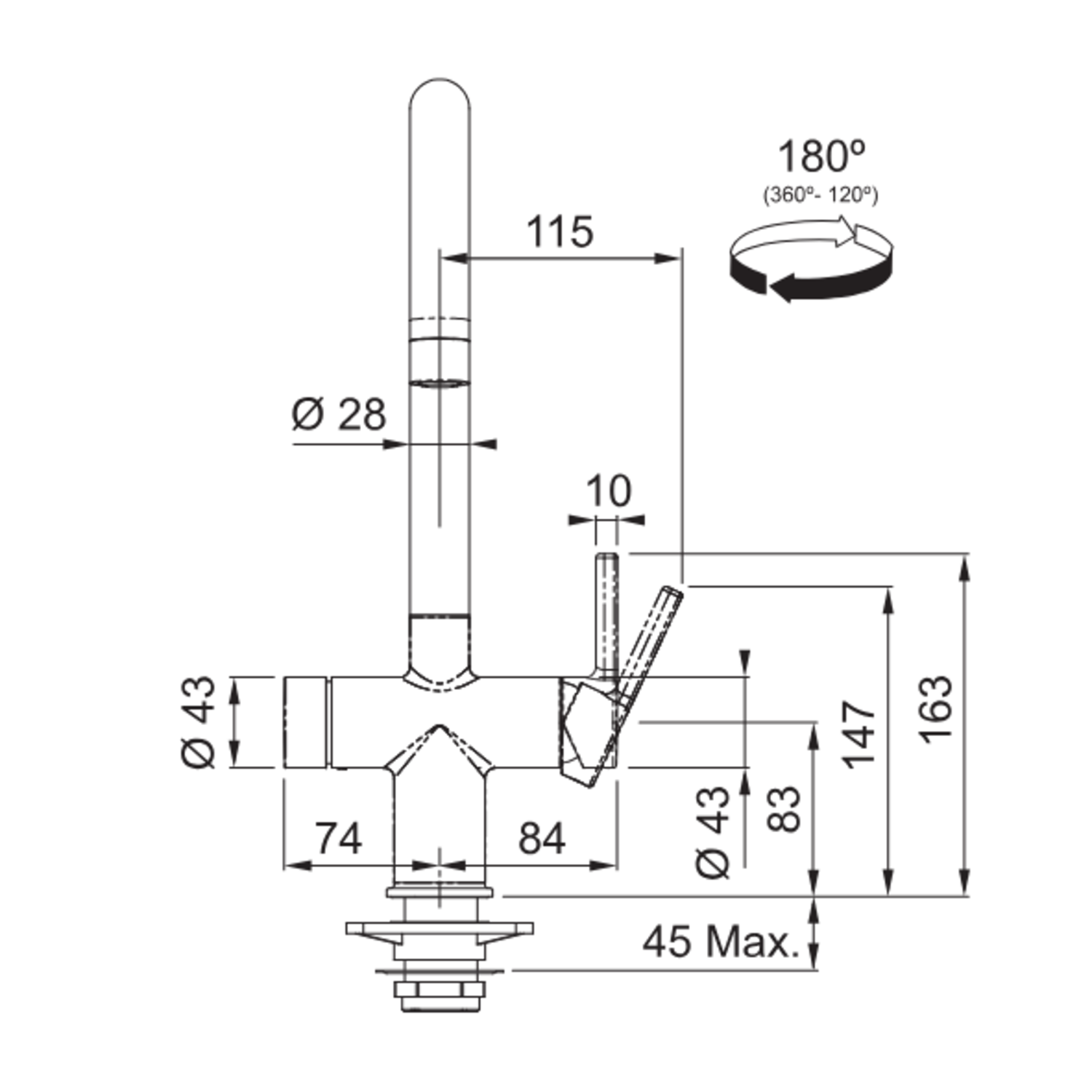 Maris Water Hub - Système 3 en 1 à bec orientable / Levier sur le côté / Anthracite / Bouilloire 4 litres