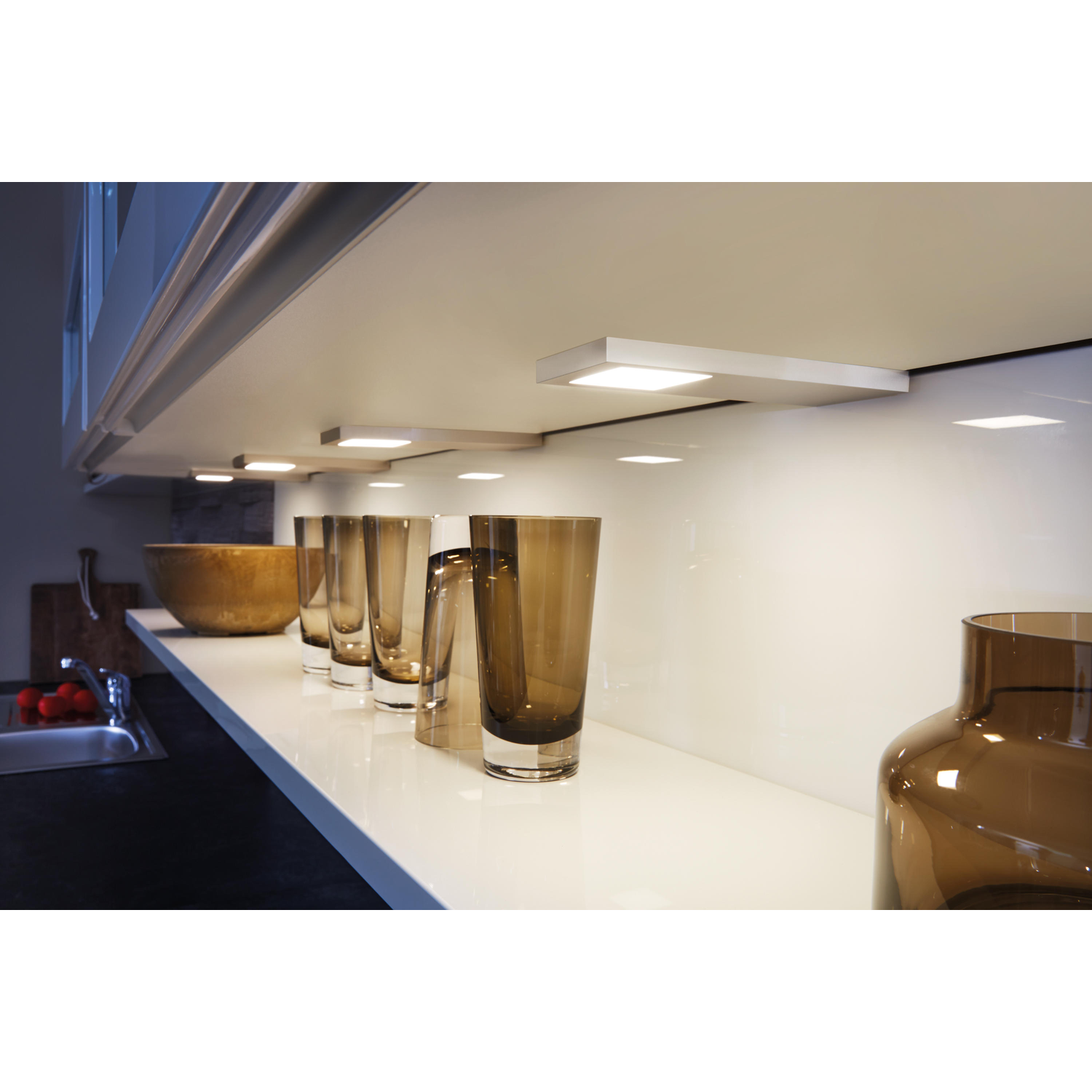 Hera set 4 x slim-pad F Led 5w 24V 3000K look inox + transfo Led 30