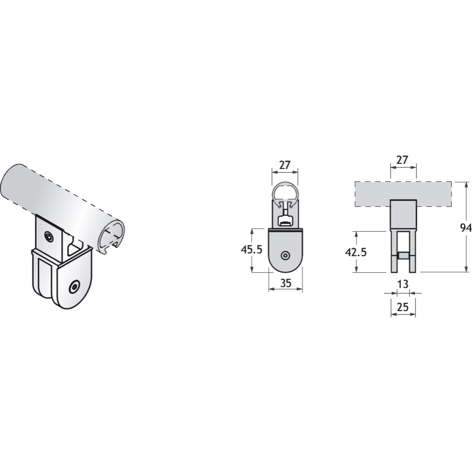Pba 500-alu pince superieure 90° pour verre 13mm