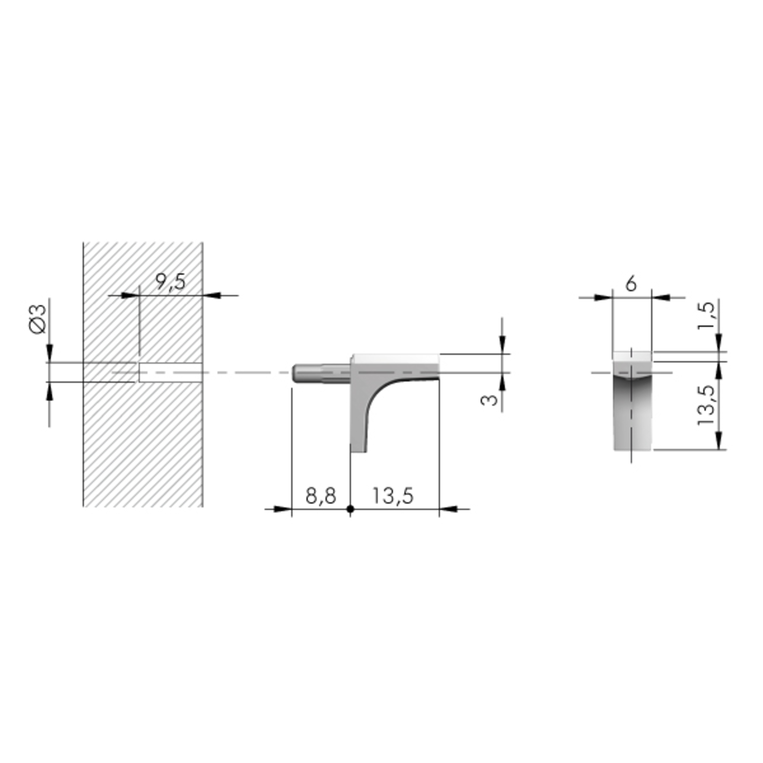 Schabdrager K-line nikkel diameter 3mm voor glas