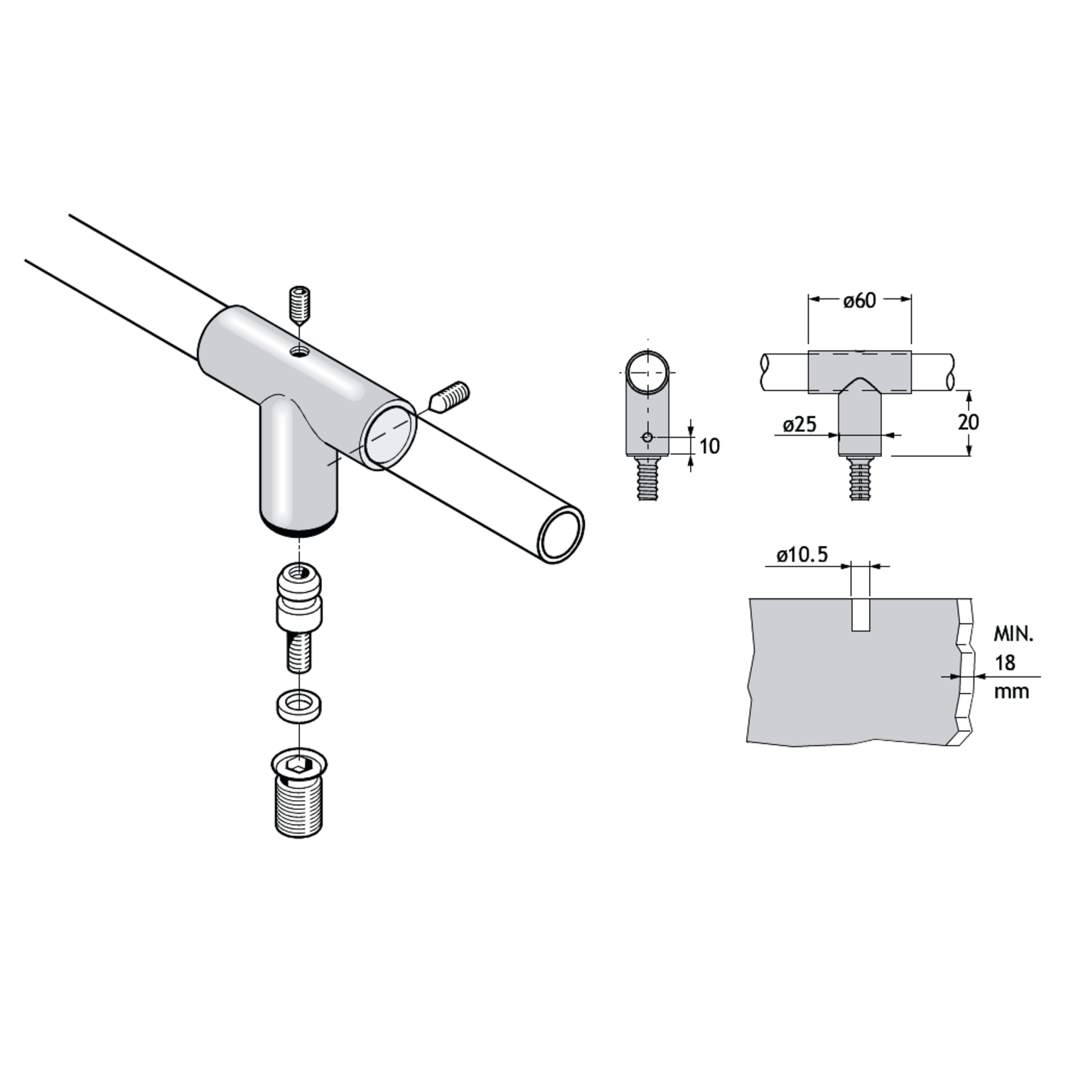 Pba 500-rvs sat. bevestigingsklem pann.18mm buizen 22mm