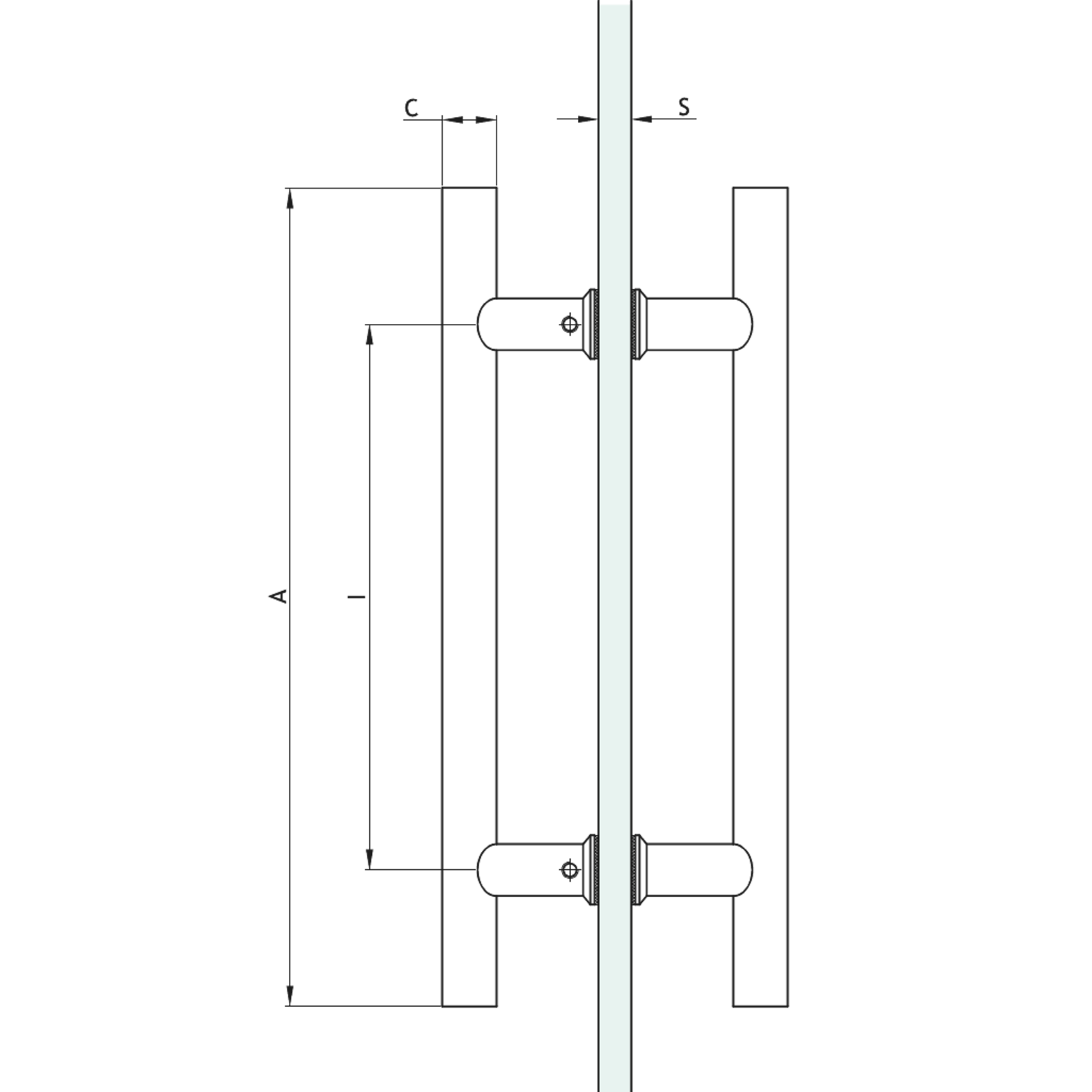 Paar ronde deurgrepen, voor 6/17.5 mm glas, B25 L500, glanzend rvs