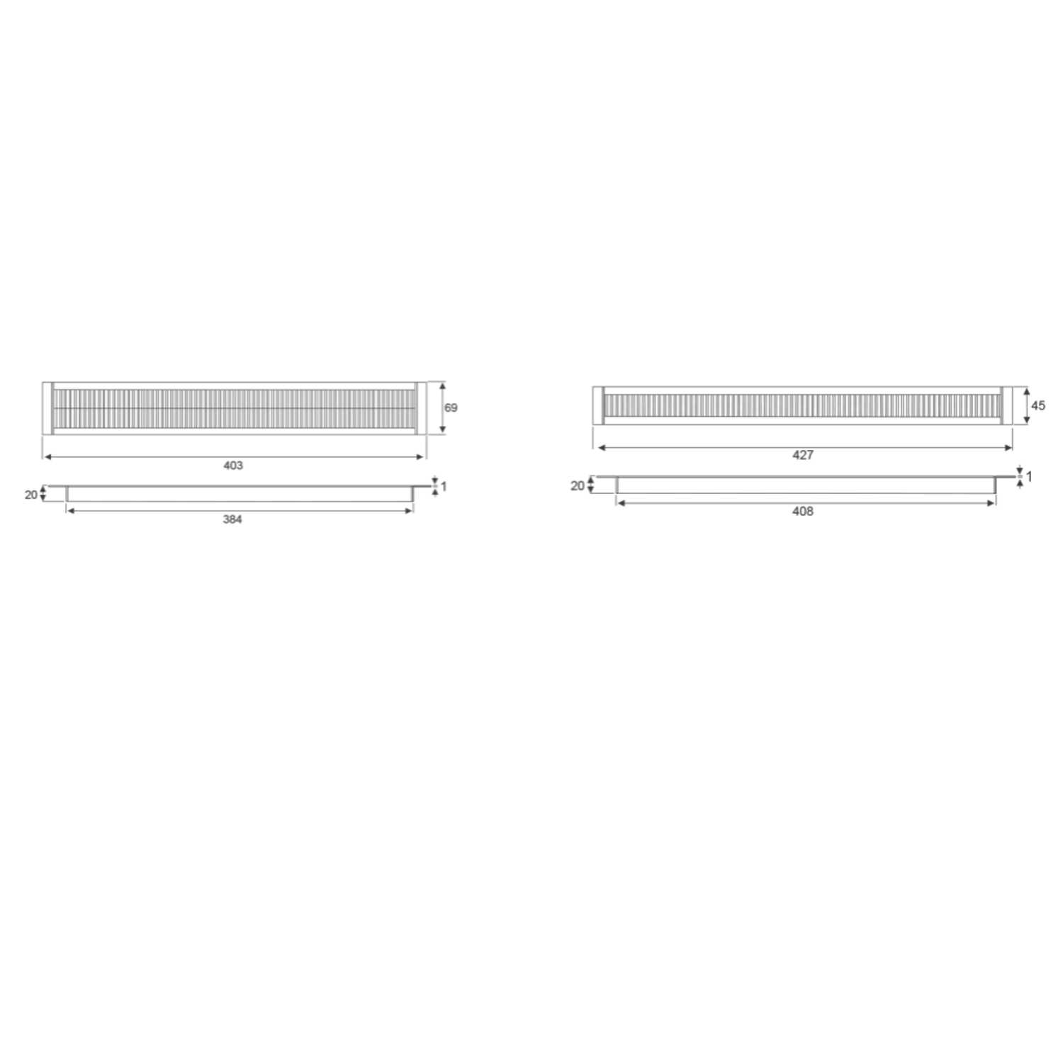 Kabeldoorvoer Exit alu 45x427x19mm met borstel met rechte eindkappen