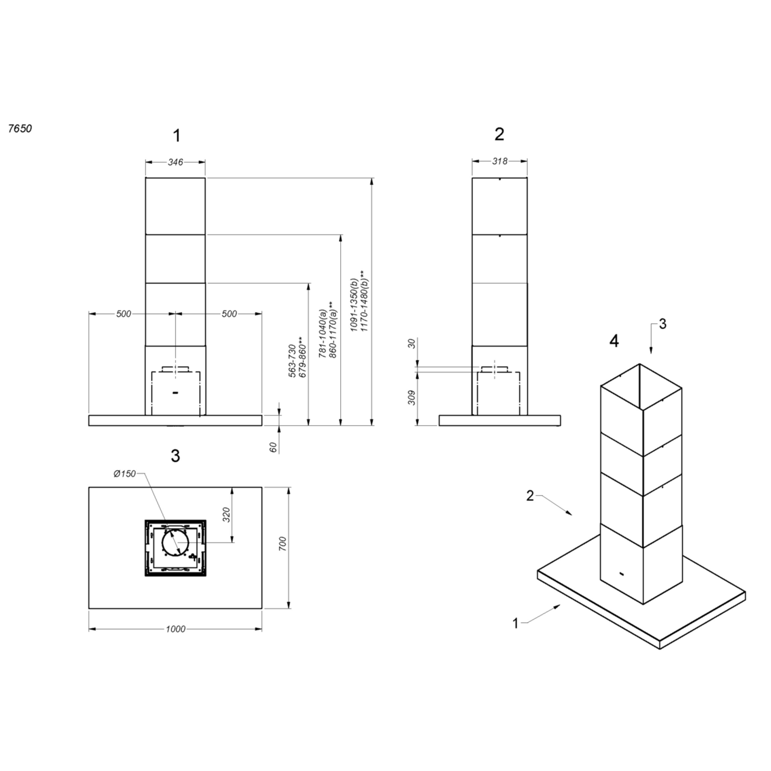 Novy Flatline 100 cm inox îlot 