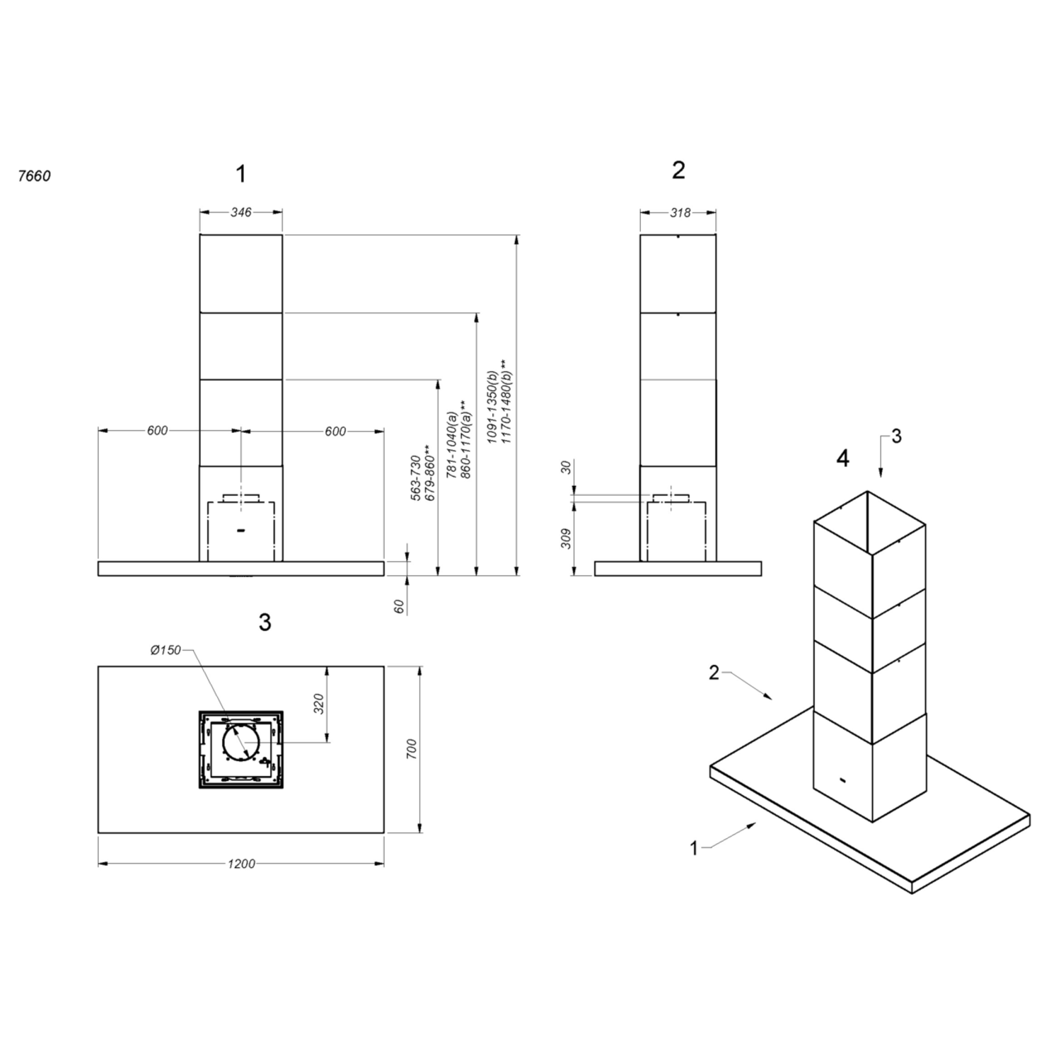 Novy Flatline 120 cm inox îlot 