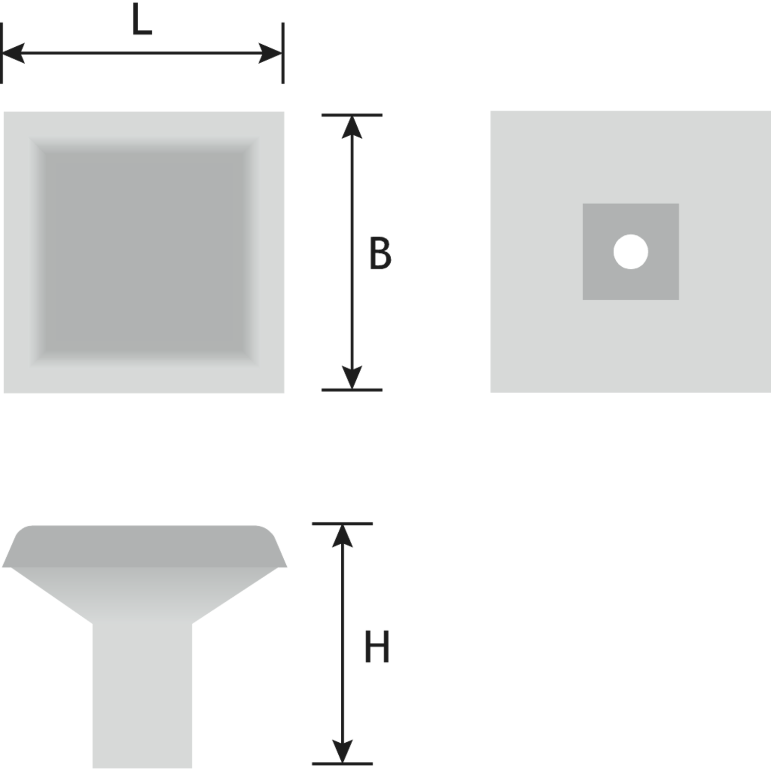 Bouton 208/26 24x24x27mm couleur fer 