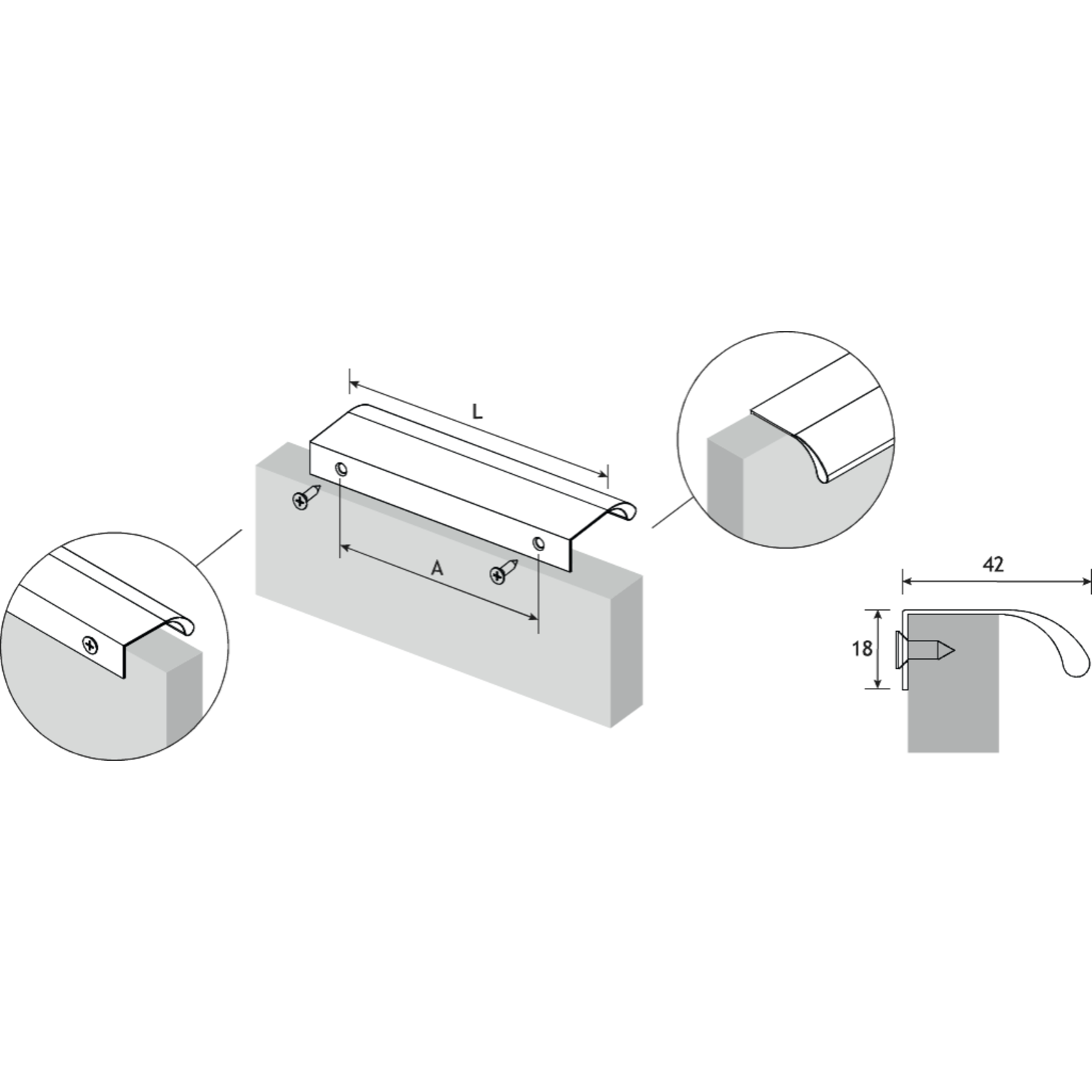 Greep ONA BA128 L200 aluminium mat wit