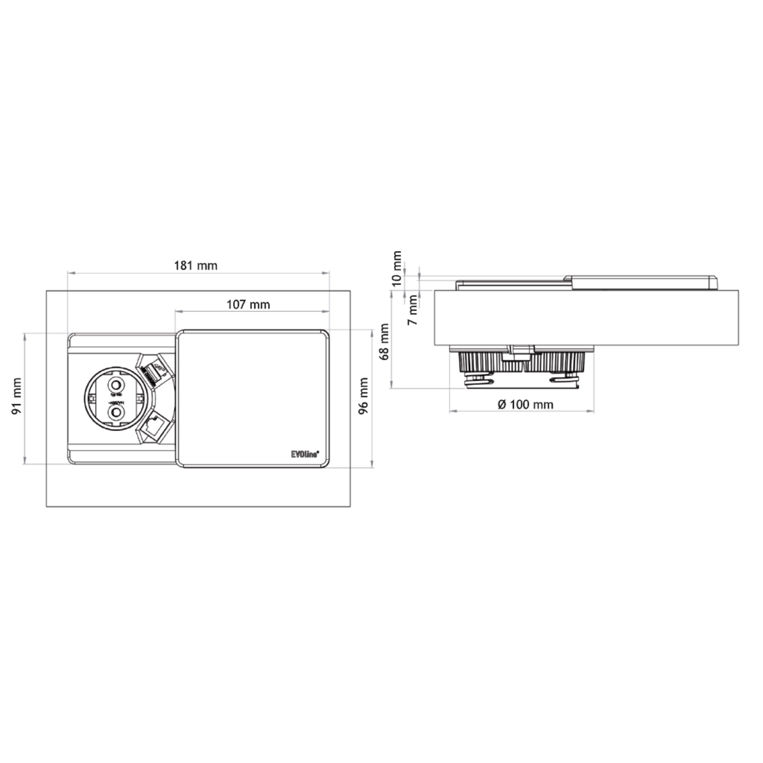 Evoline square 80 qi b/f + chargeur usb noir  avec chargement inductif