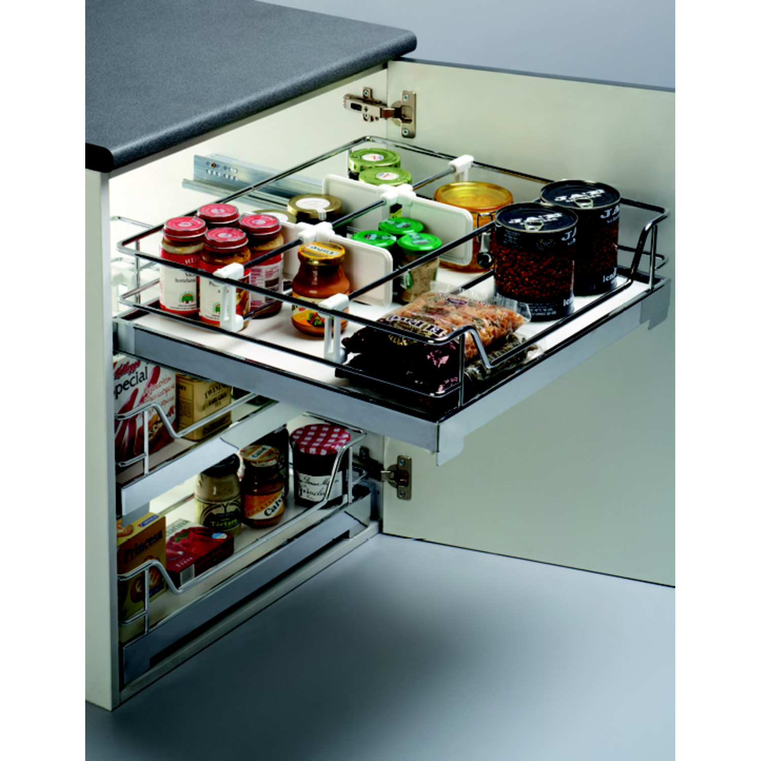 MC Line uittrekmand 45cm wit+hettich quadro ss 30k +hettich quadro ss 30kg+afstandhouders